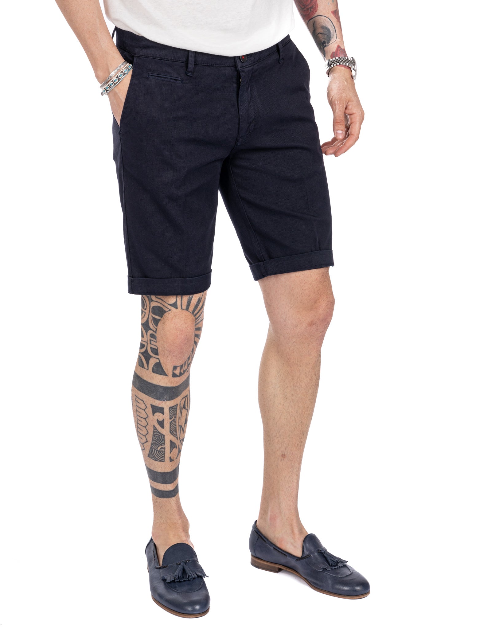 Mayreau - blue woven cotton Bermuda shorts