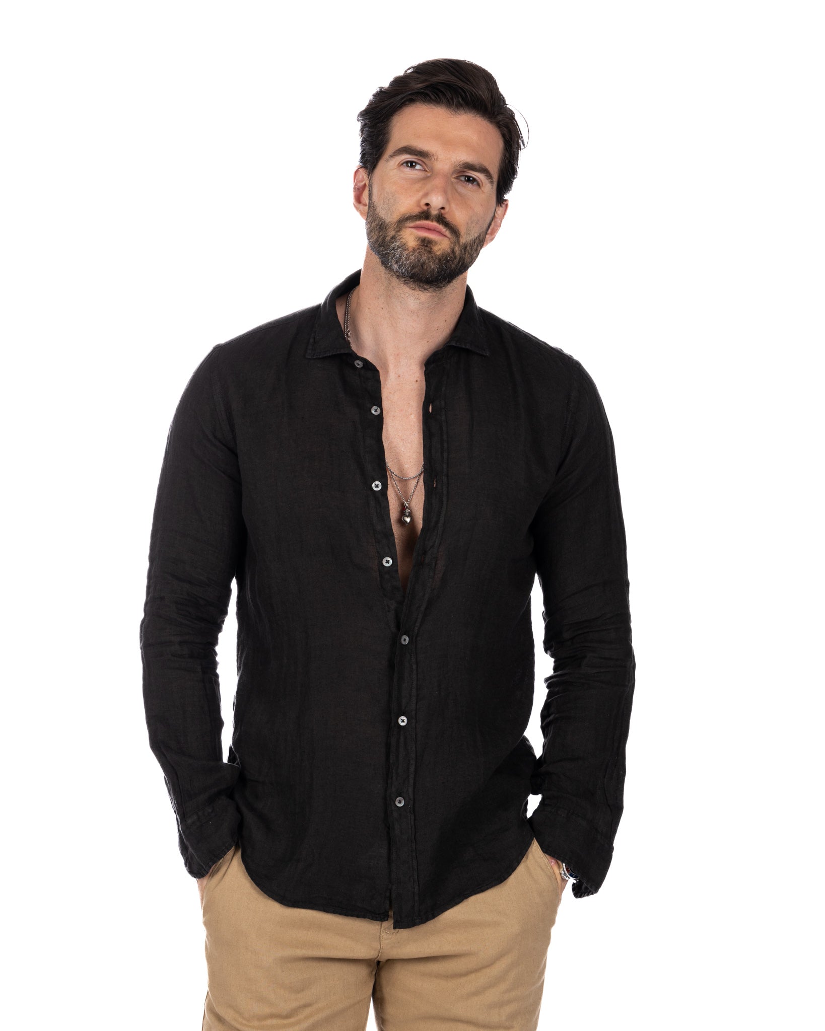 Montecarlo - chemise pur lin noir