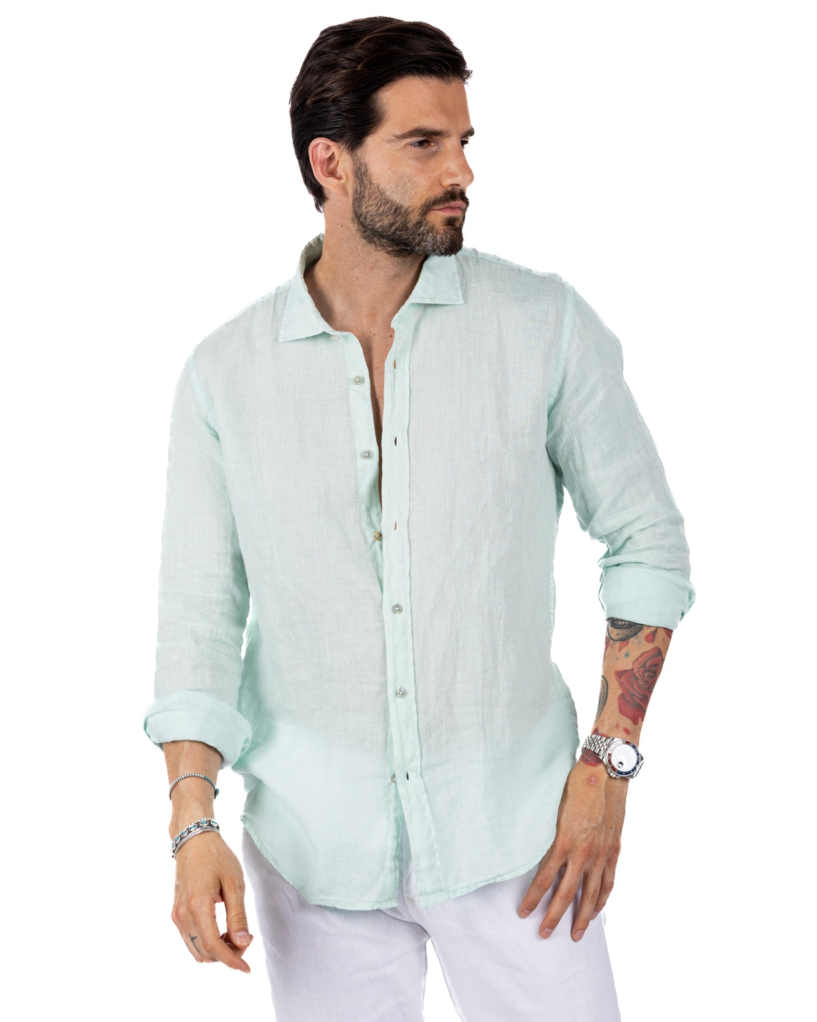 Montecarlo - chemise pur lin bleu sarcelle