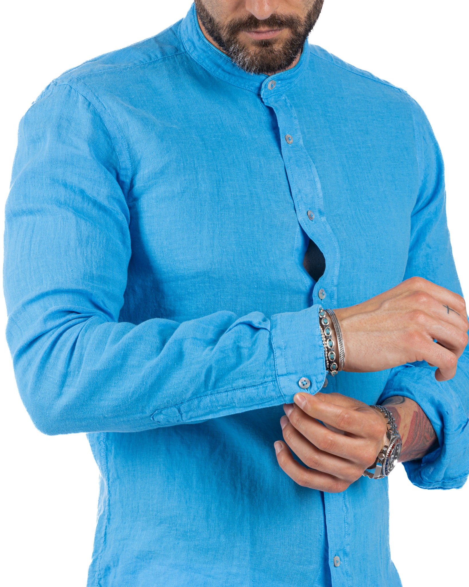 Nice - chemise coréenne pur lin turquoise