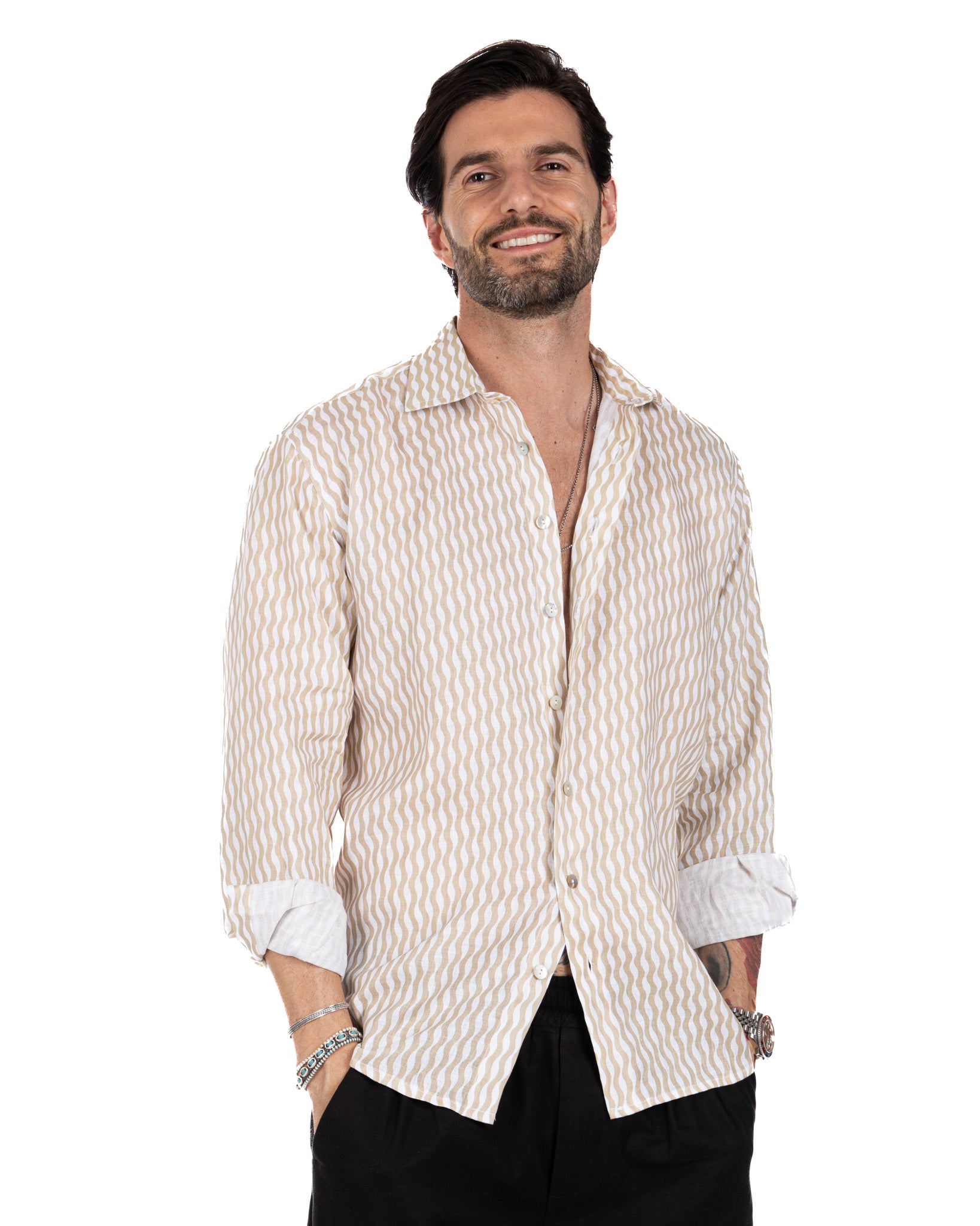 Onda - beige printed linen shirt