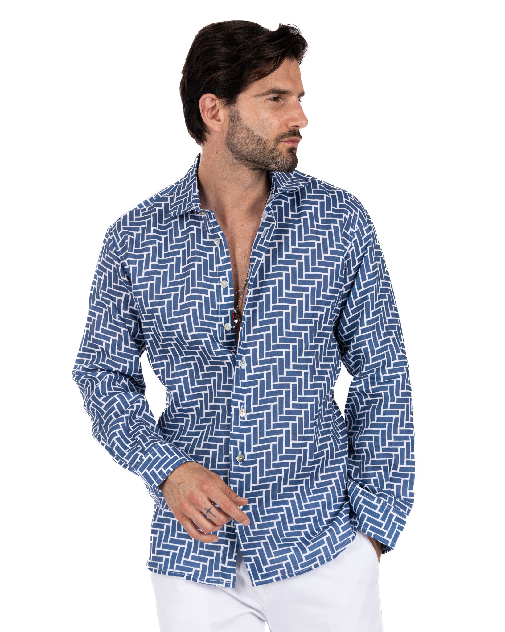 Riggiòla - blue printed linen shirt