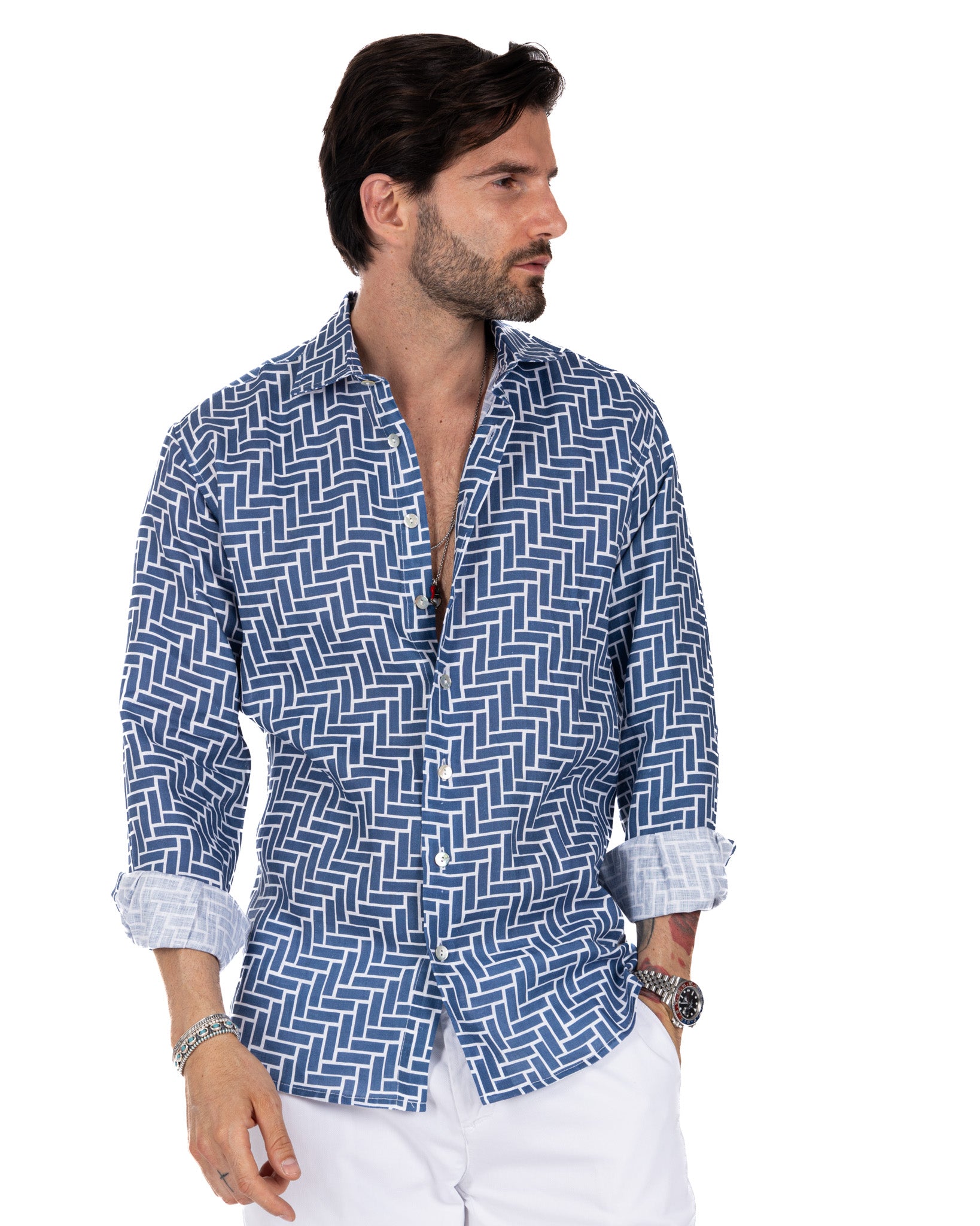 Riggiòla - blue printed linen shirt