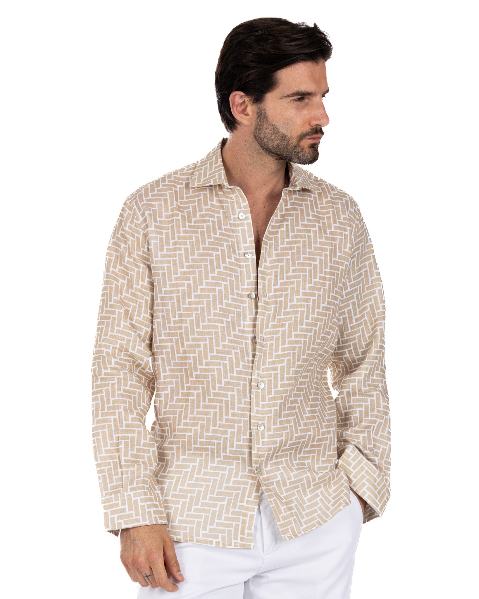 Riggiòla - beige printed linen shirt