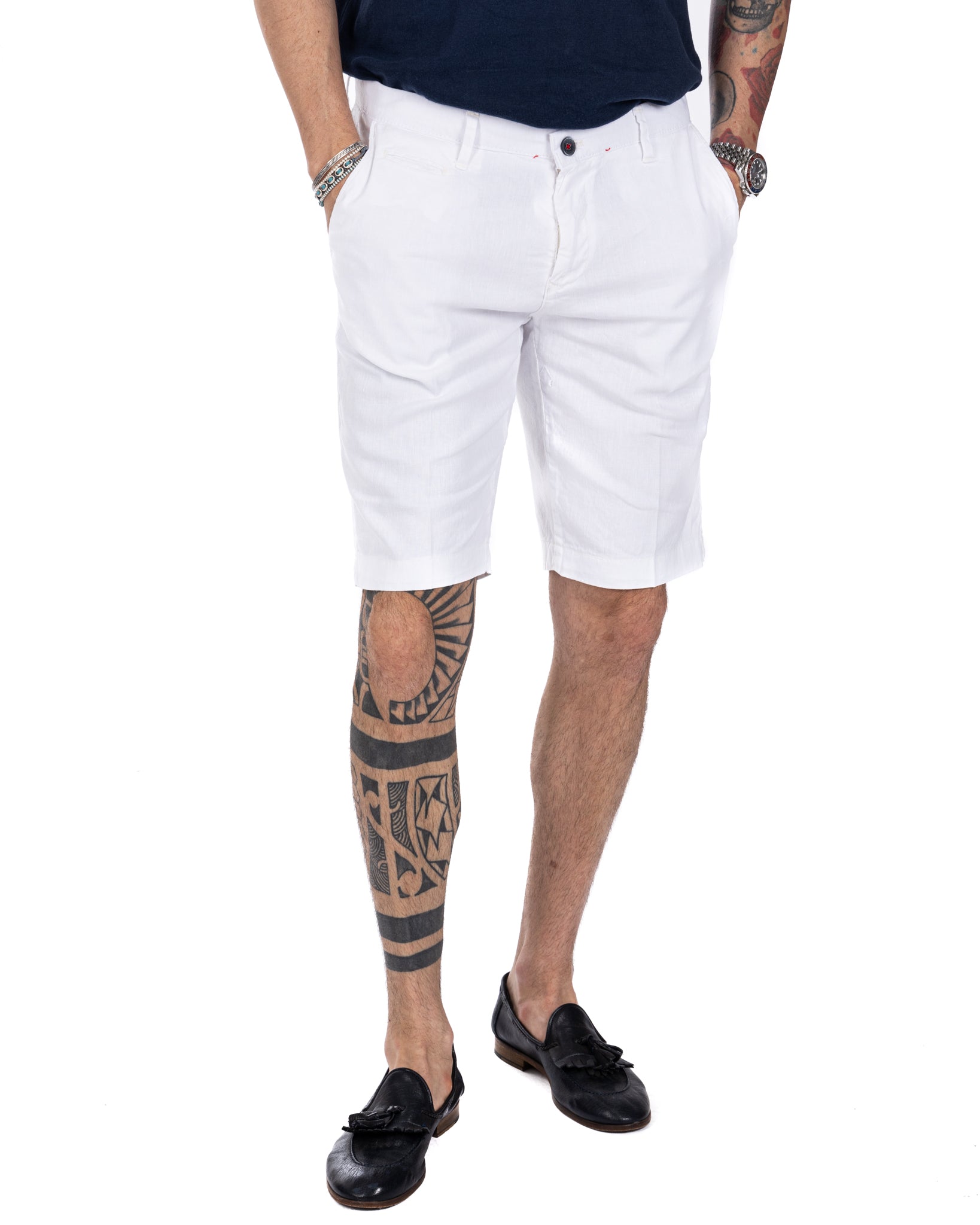 Mustique - white stretch linen Bermuda shorts