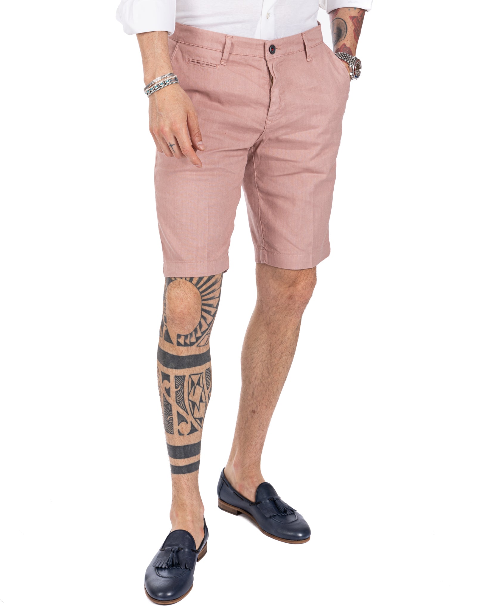 Mustique - pink stretch linen Bermuda shorts