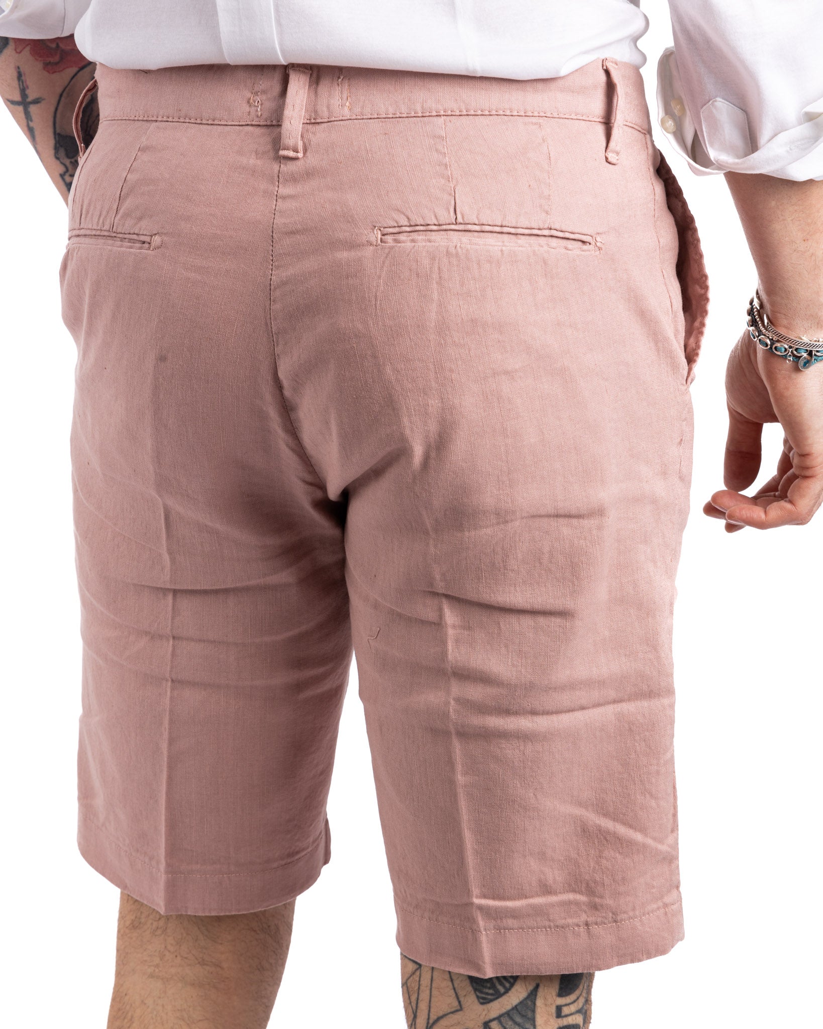 Mustique - pink stretch linen Bermuda shorts