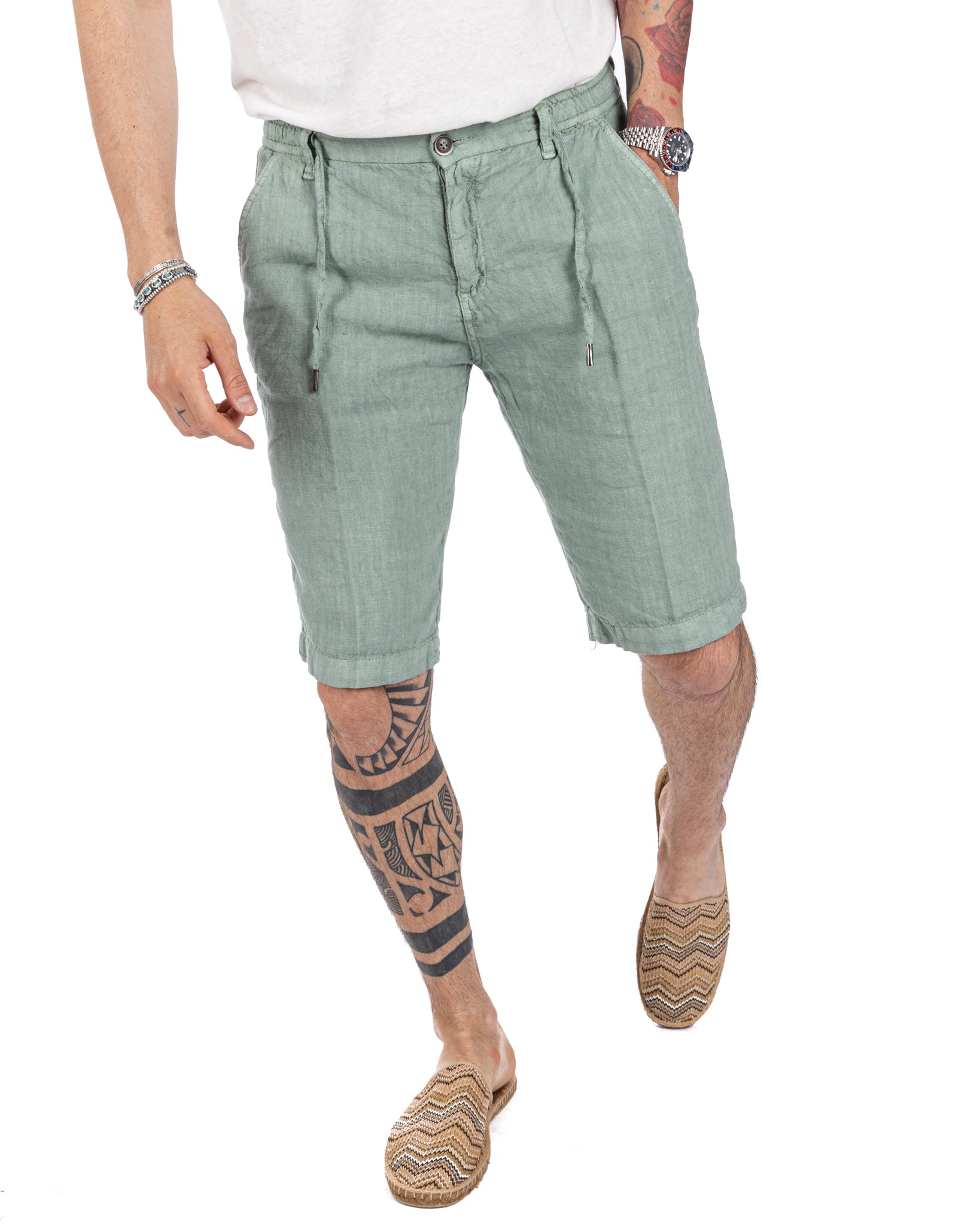 Saint Martin - green pure linen Bermuda shorts