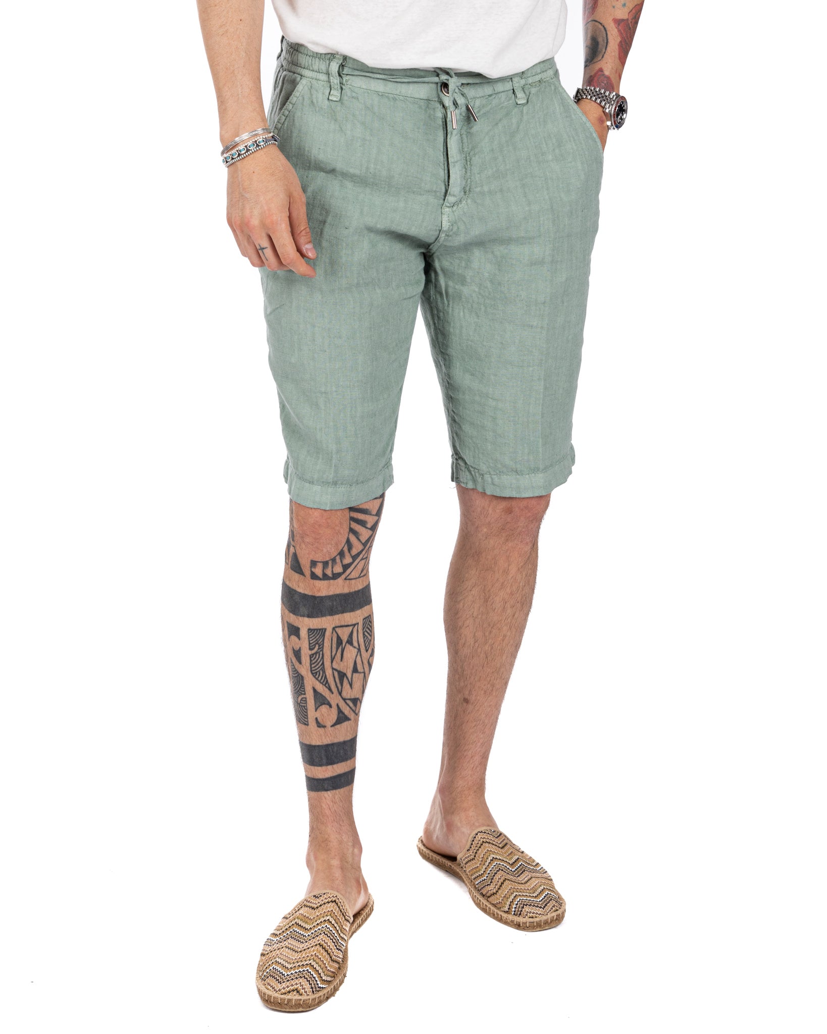 Saint Martin - green pure linen Bermuda shorts