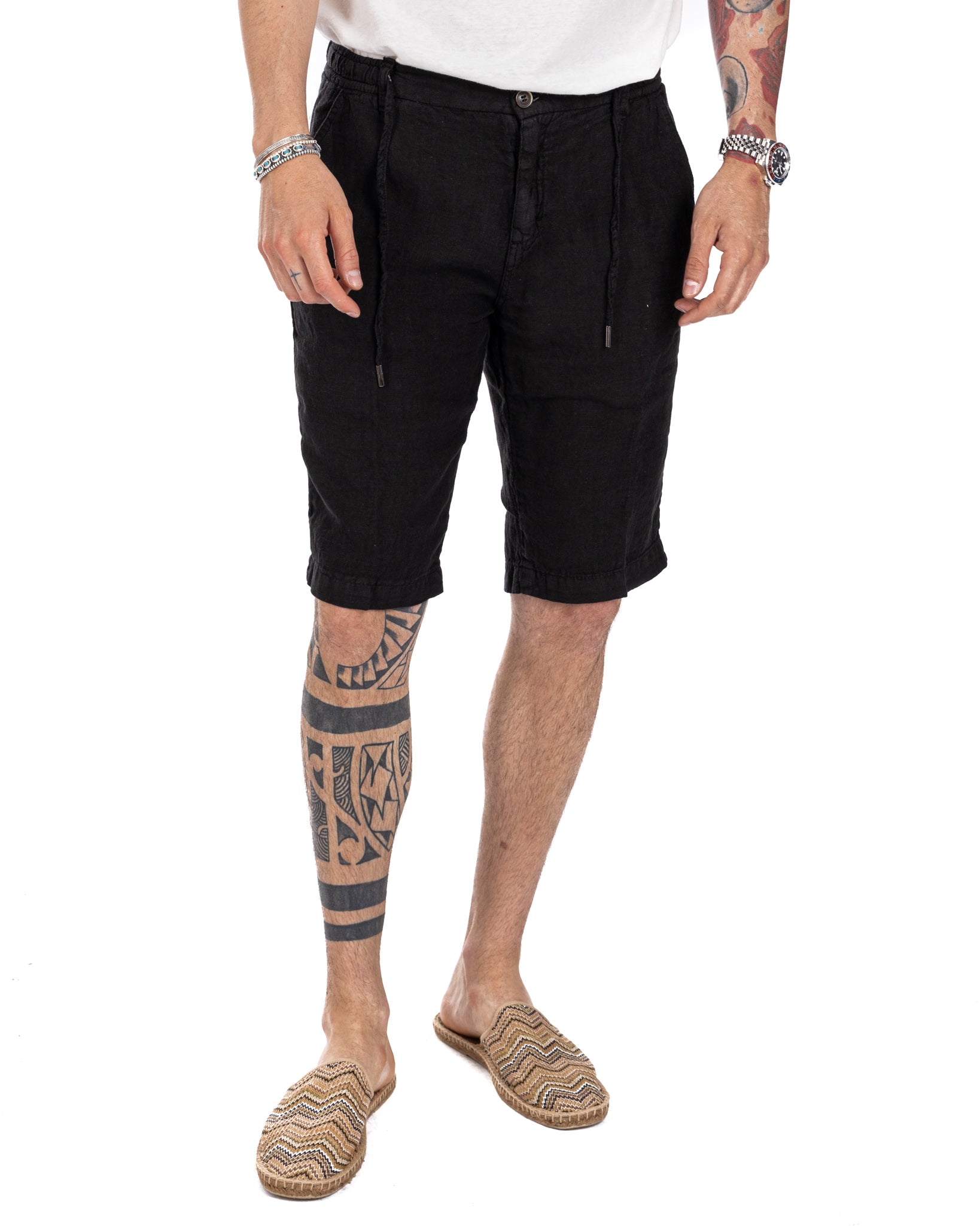 Saint Martin - black bermuda shorts in pure linen