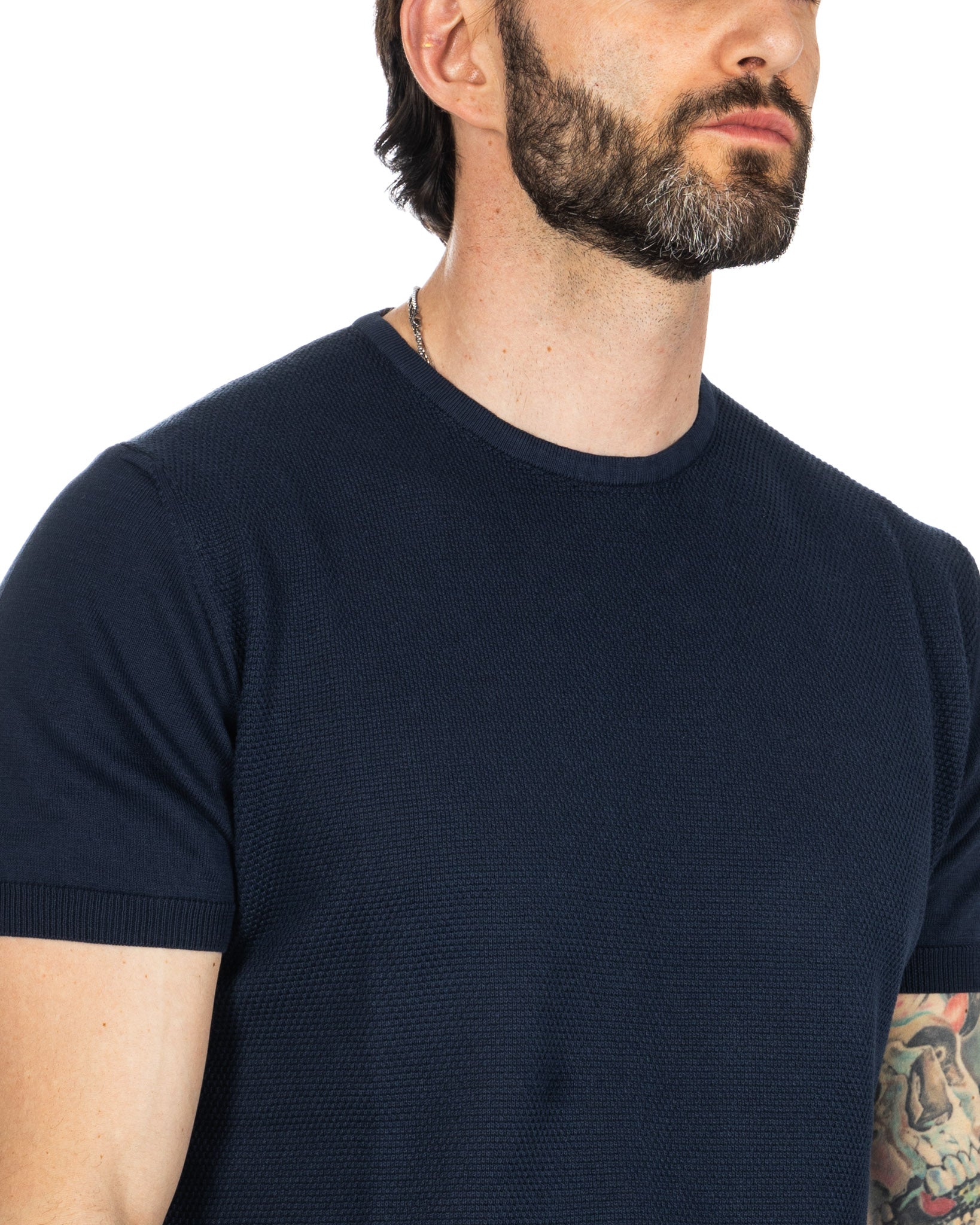 Lorenzo - blue jacquard knit t-shirt