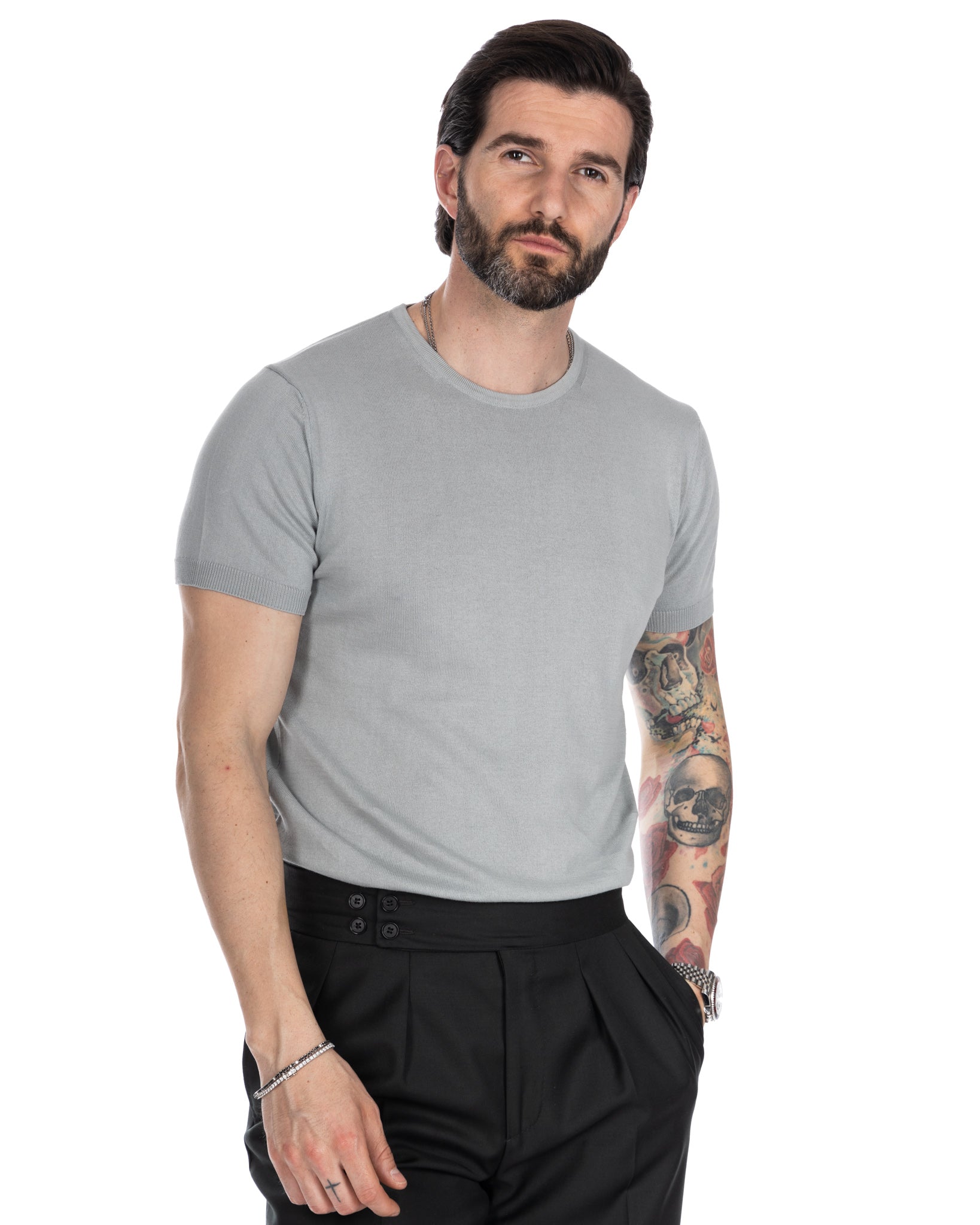 Jannik - t-shirt en maille gris clair