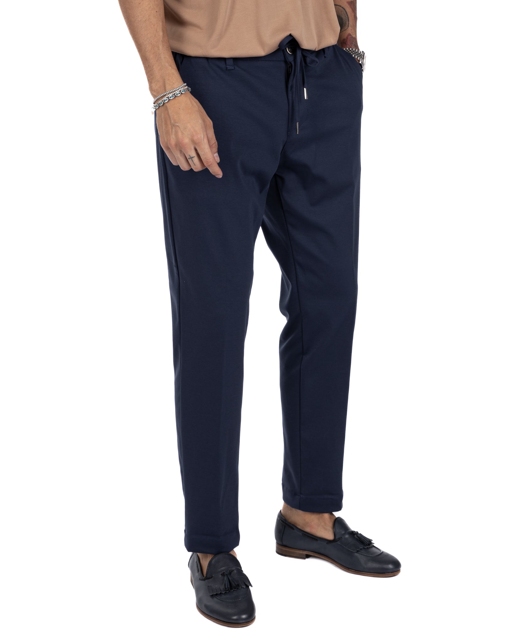 Shelby - blue cotton trousers