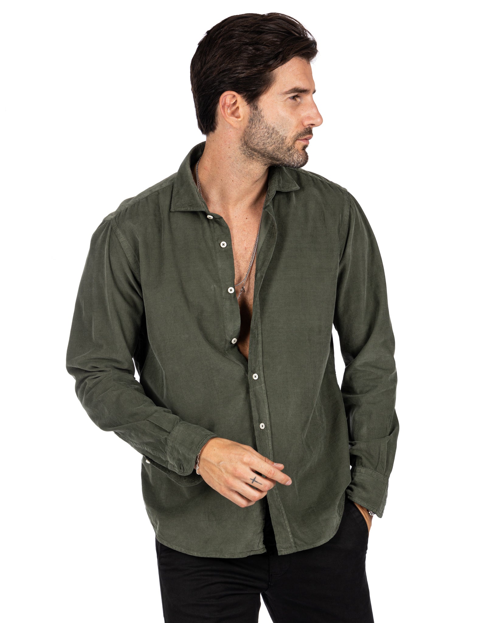 Vega - military shirt in thousand-stripe velvet