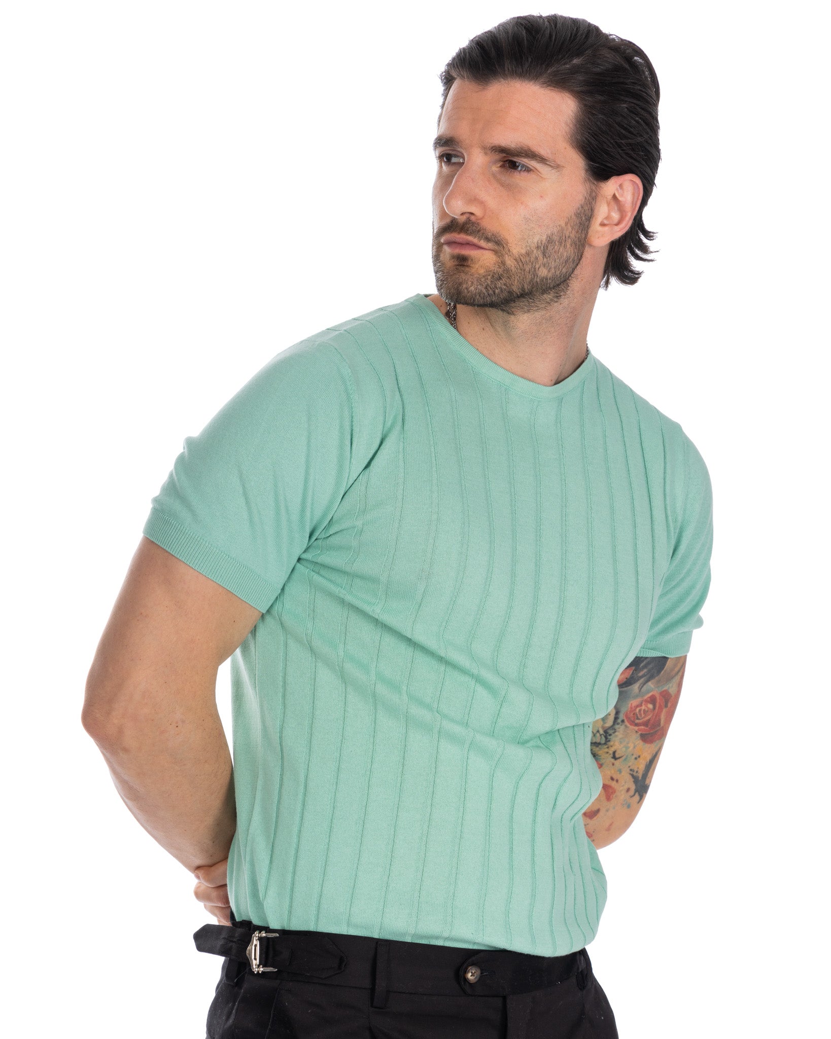 Andreas - t-shirt menta a coste in maglia