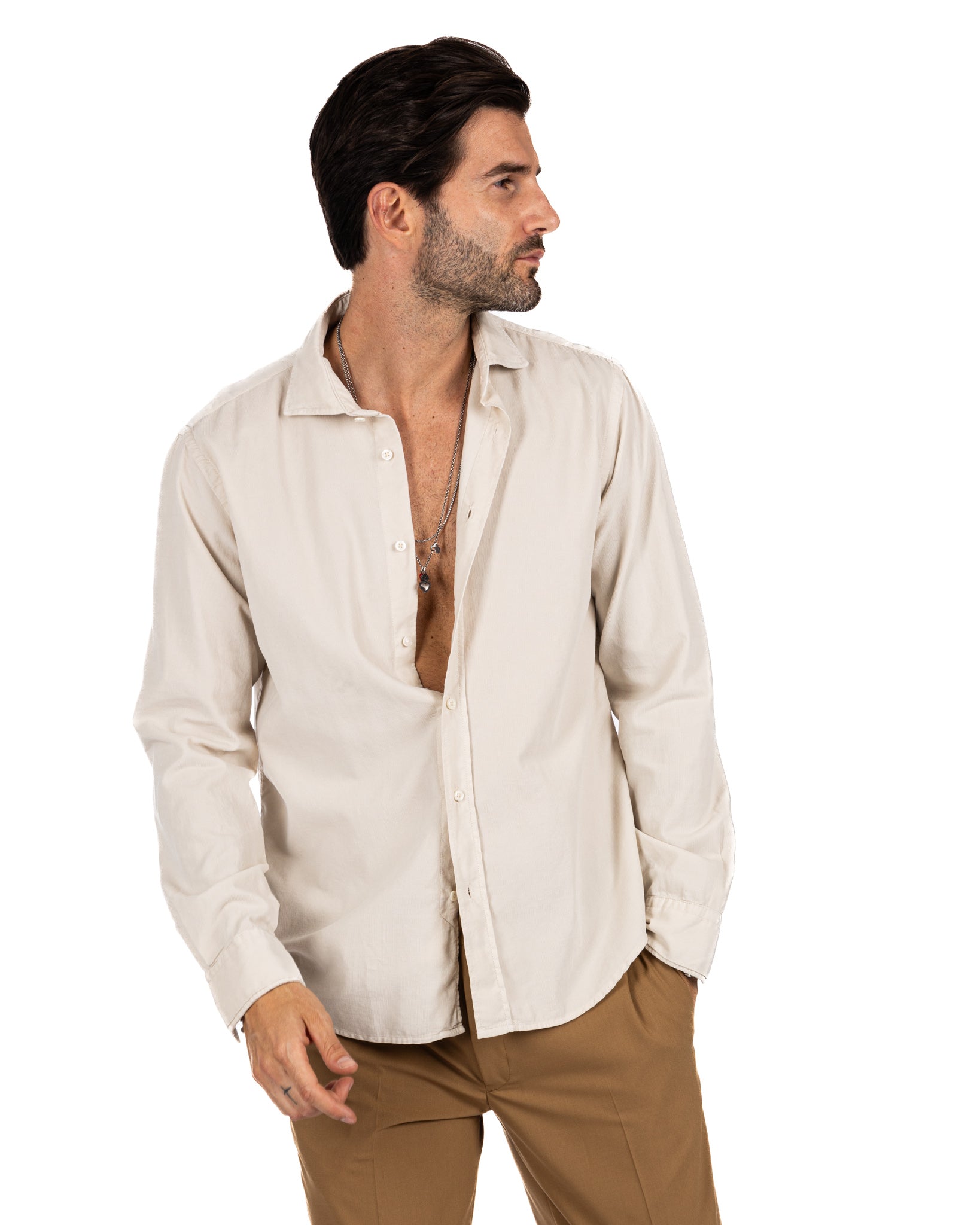 Vega - beige thousand-stripe velvet shirt