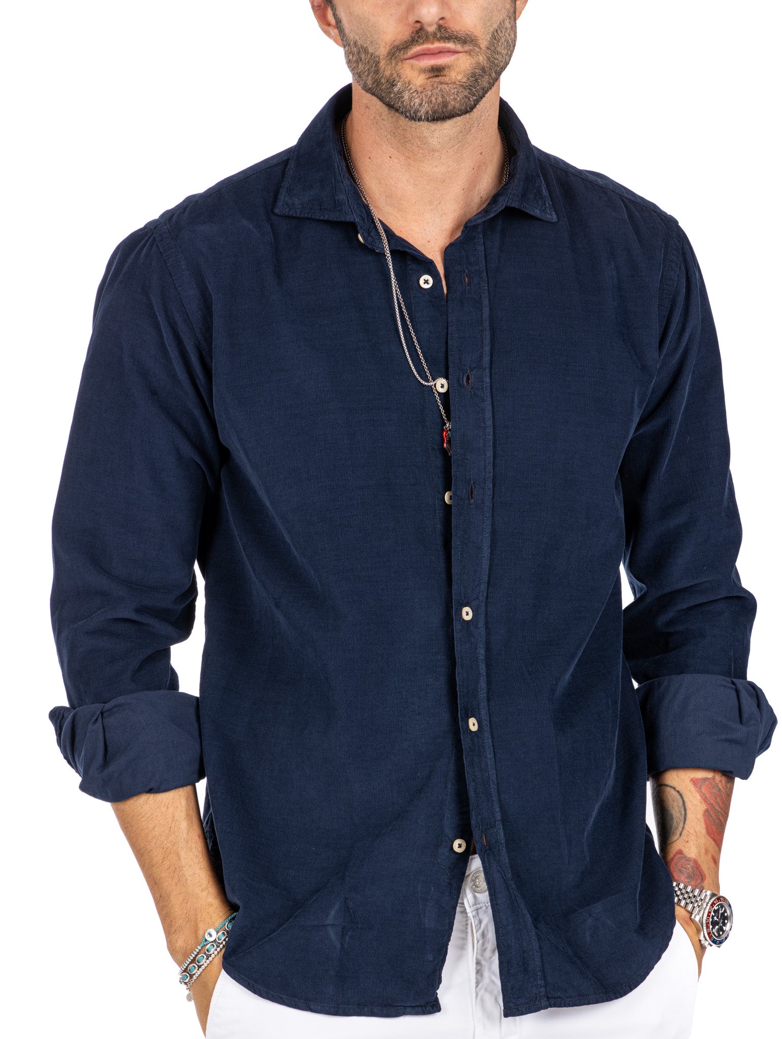 Vega - chemise en velours rayé bleu