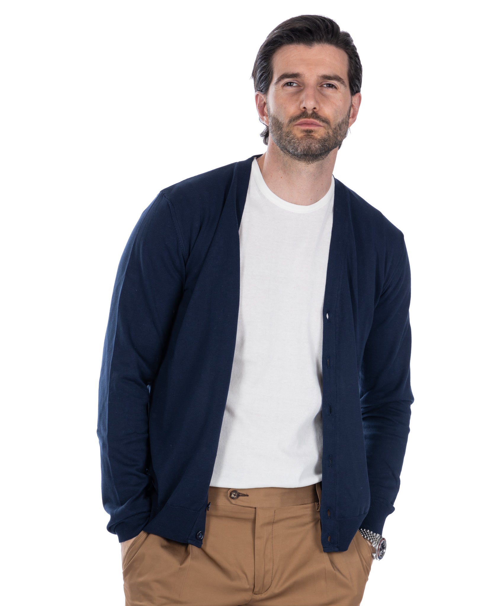 Alex - cardigan blu in cotone