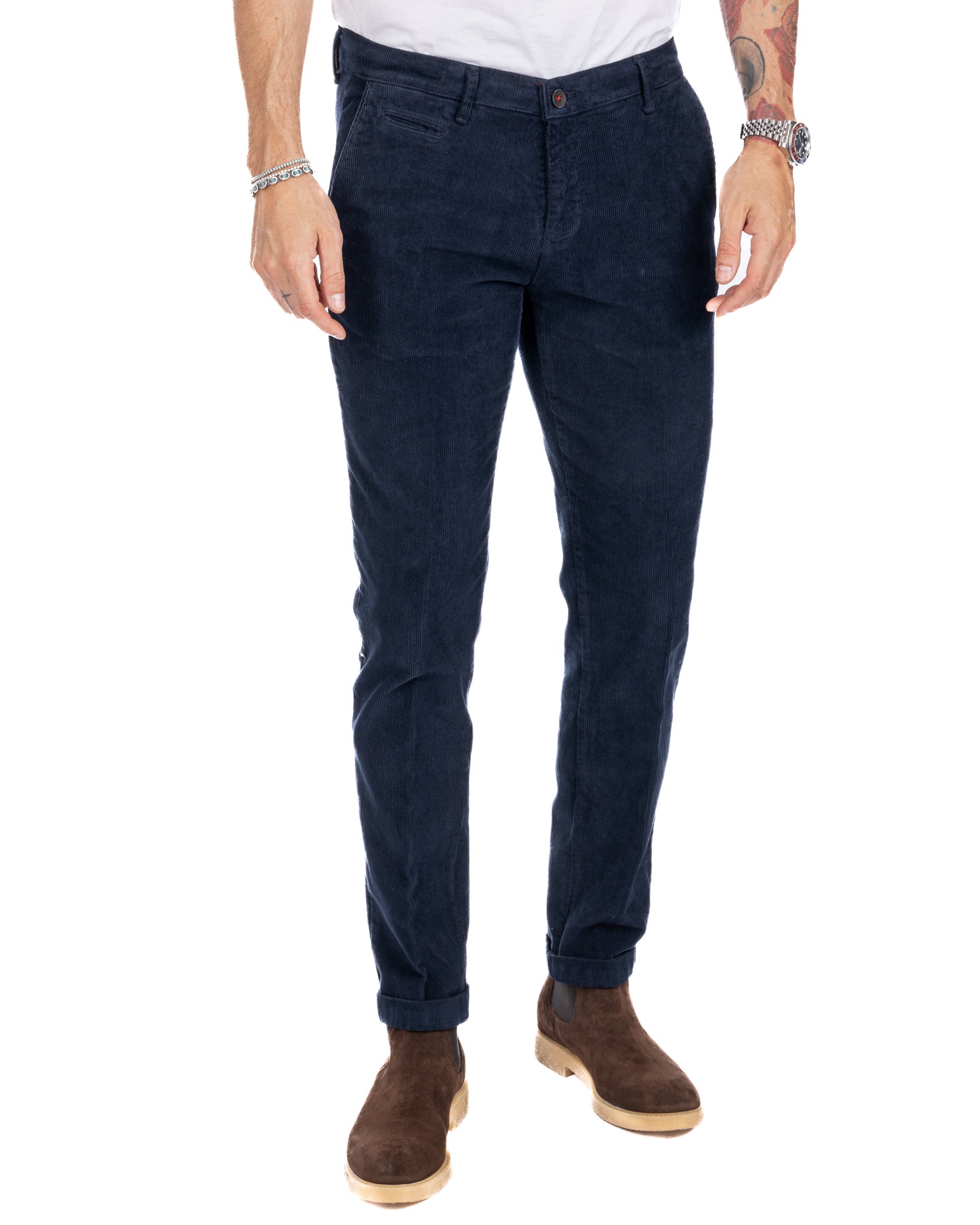 Amir - pantalone in velluto mille righe blu