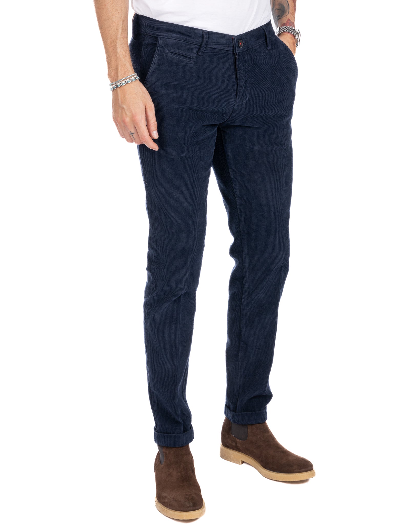 Amir - pantalone in velluto mille righe blu