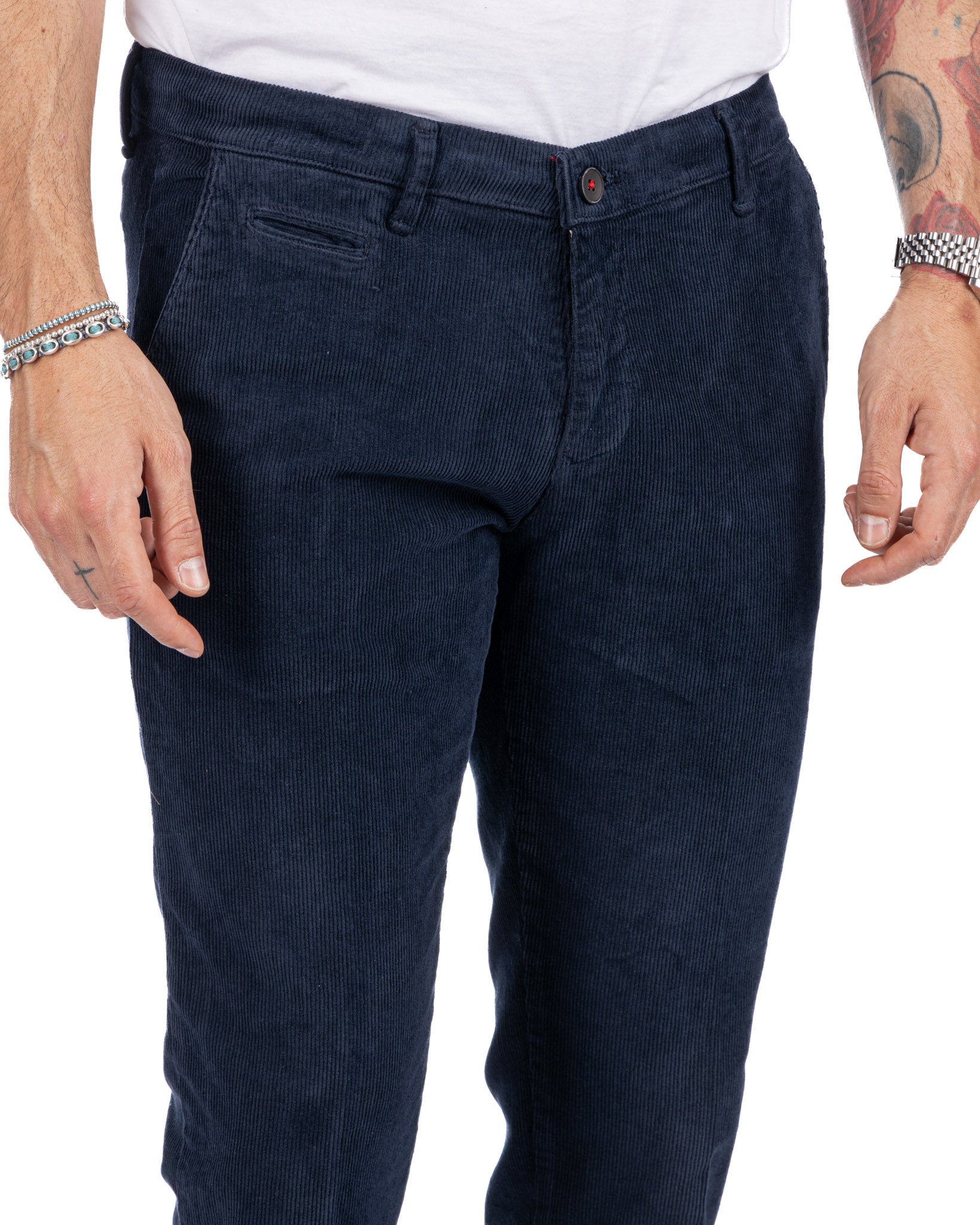 Amir - pantalone in velluto mille righe blu