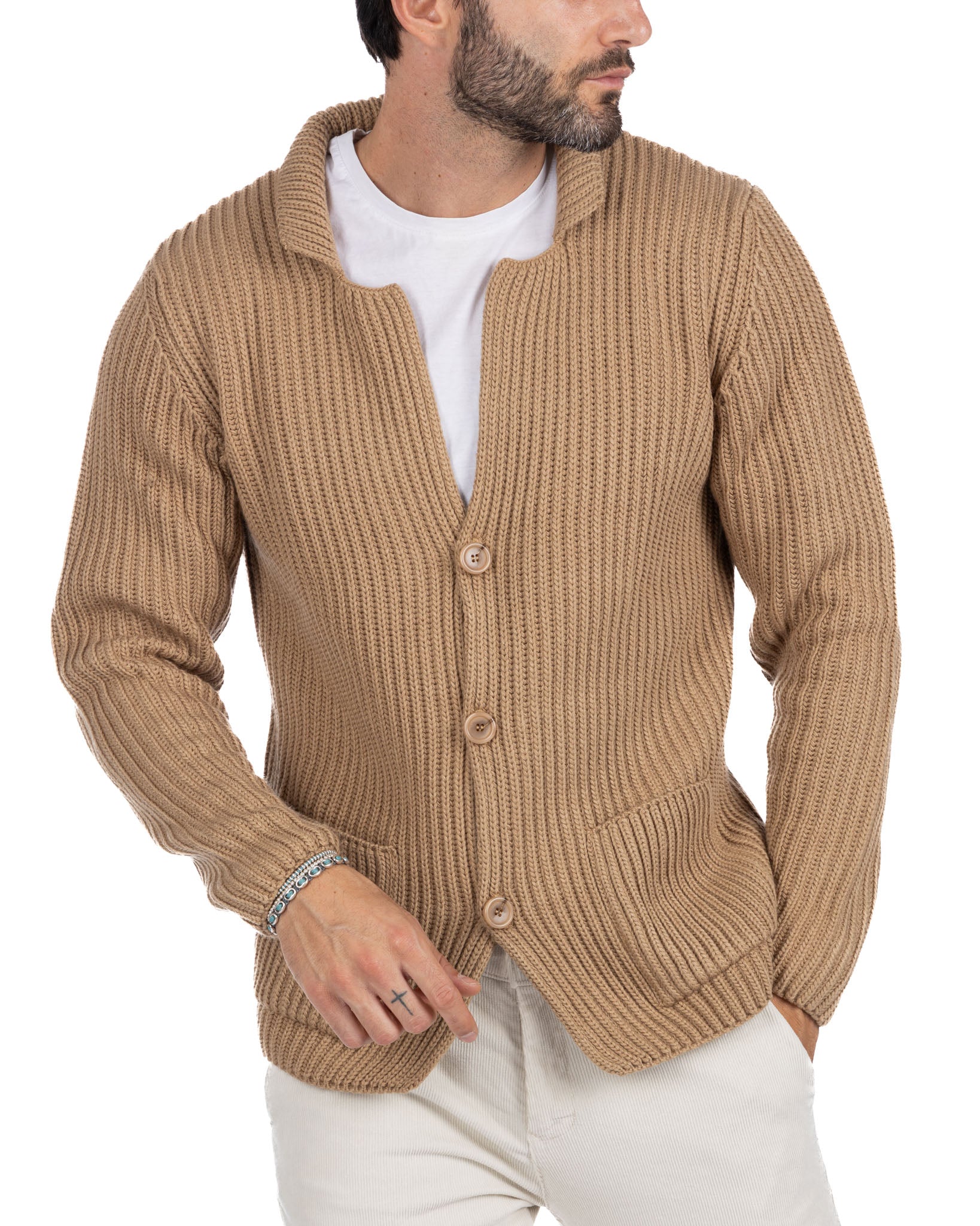 Richard - cardigan in maglia a coste cammello