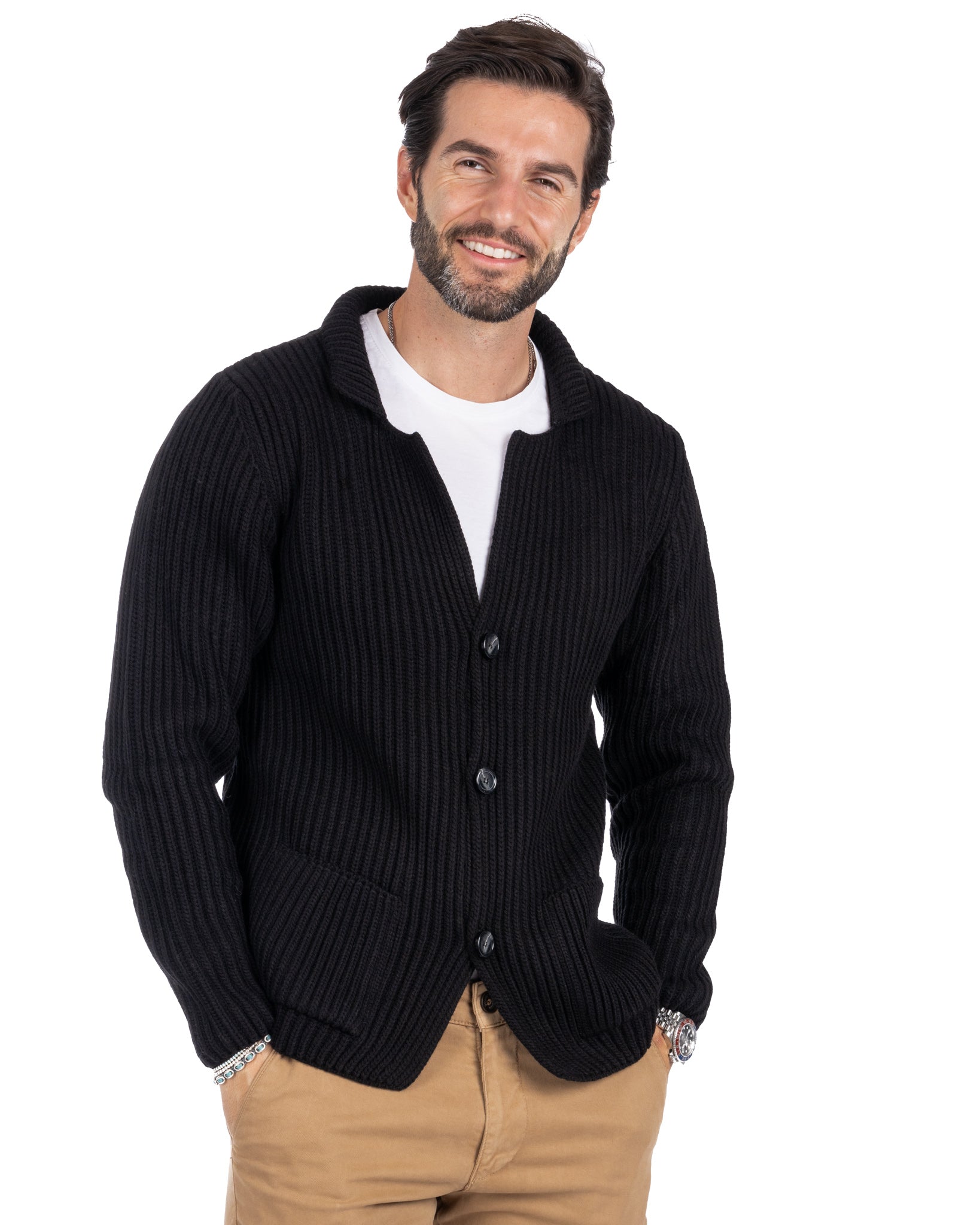 Richard - cardigan in maglia a coste nero