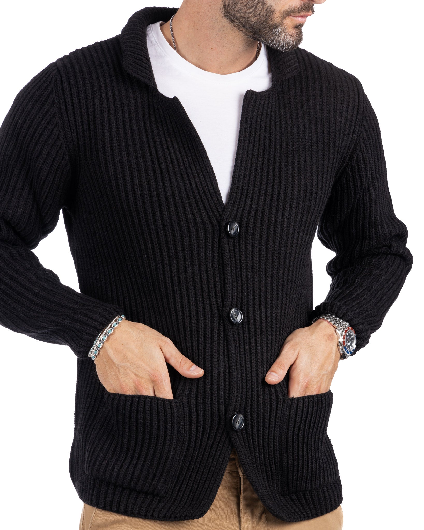 Richard - black ribbed knit cardigan