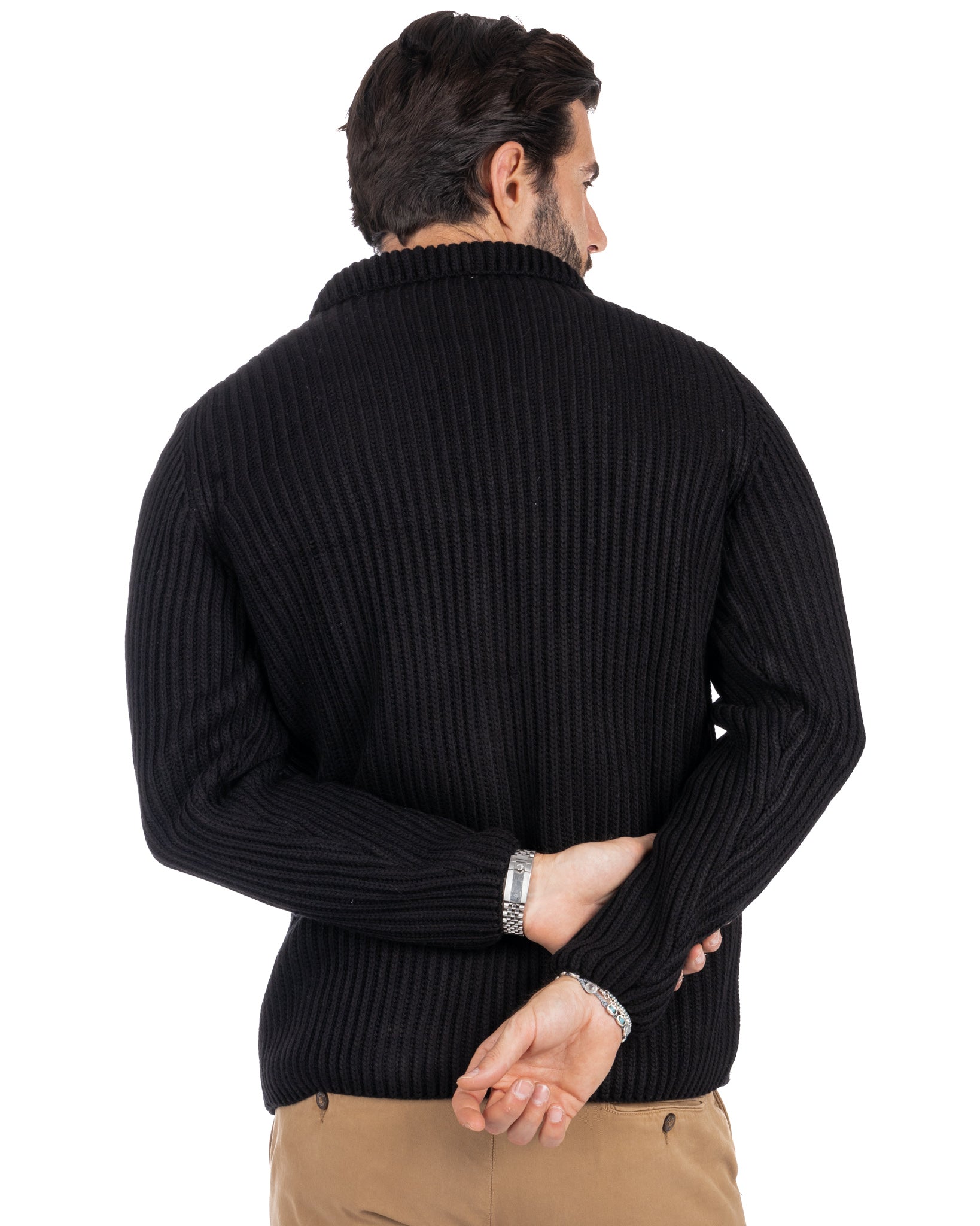 Richard - black ribbed knit cardigan