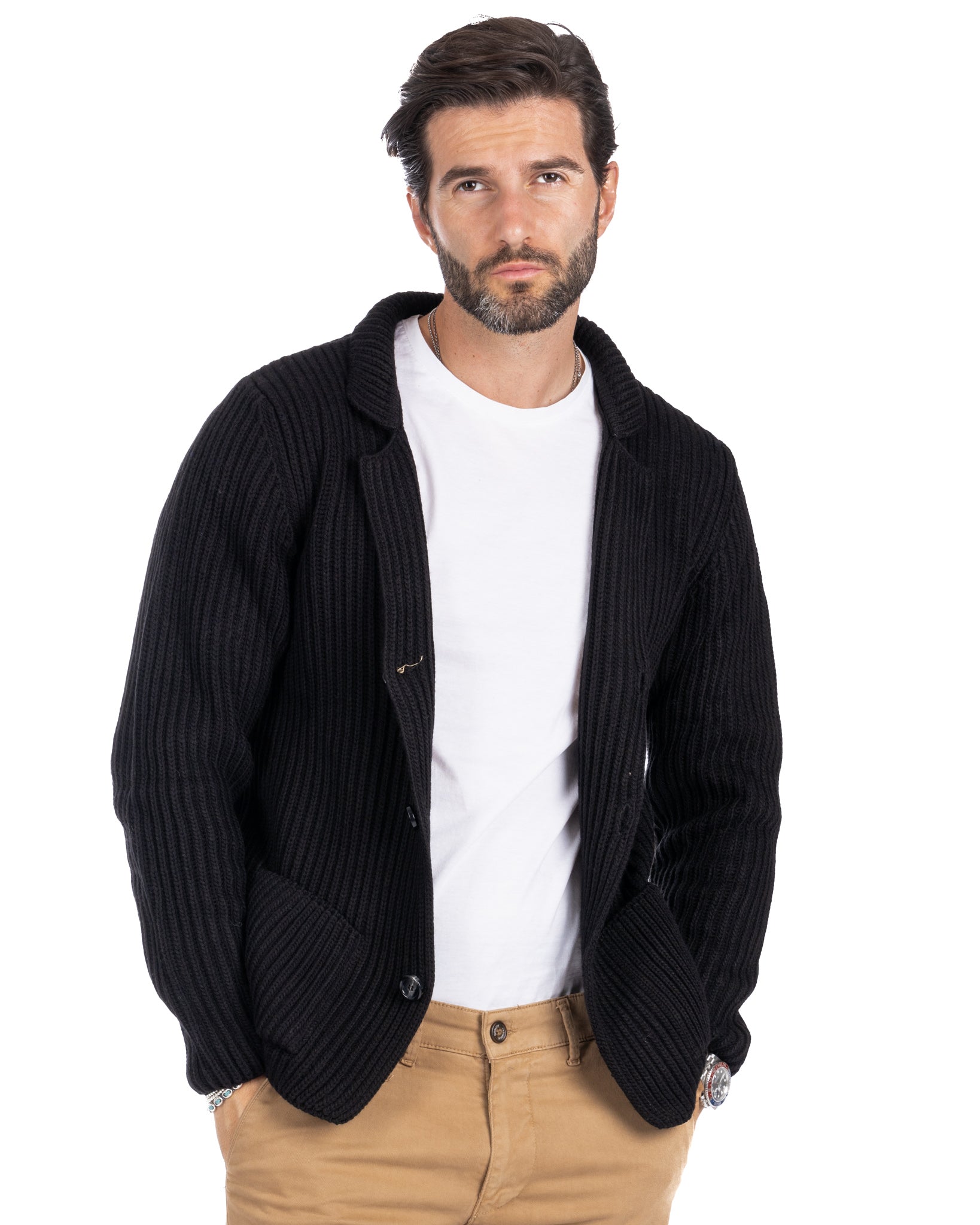 Richard - black ribbed knit cardigan