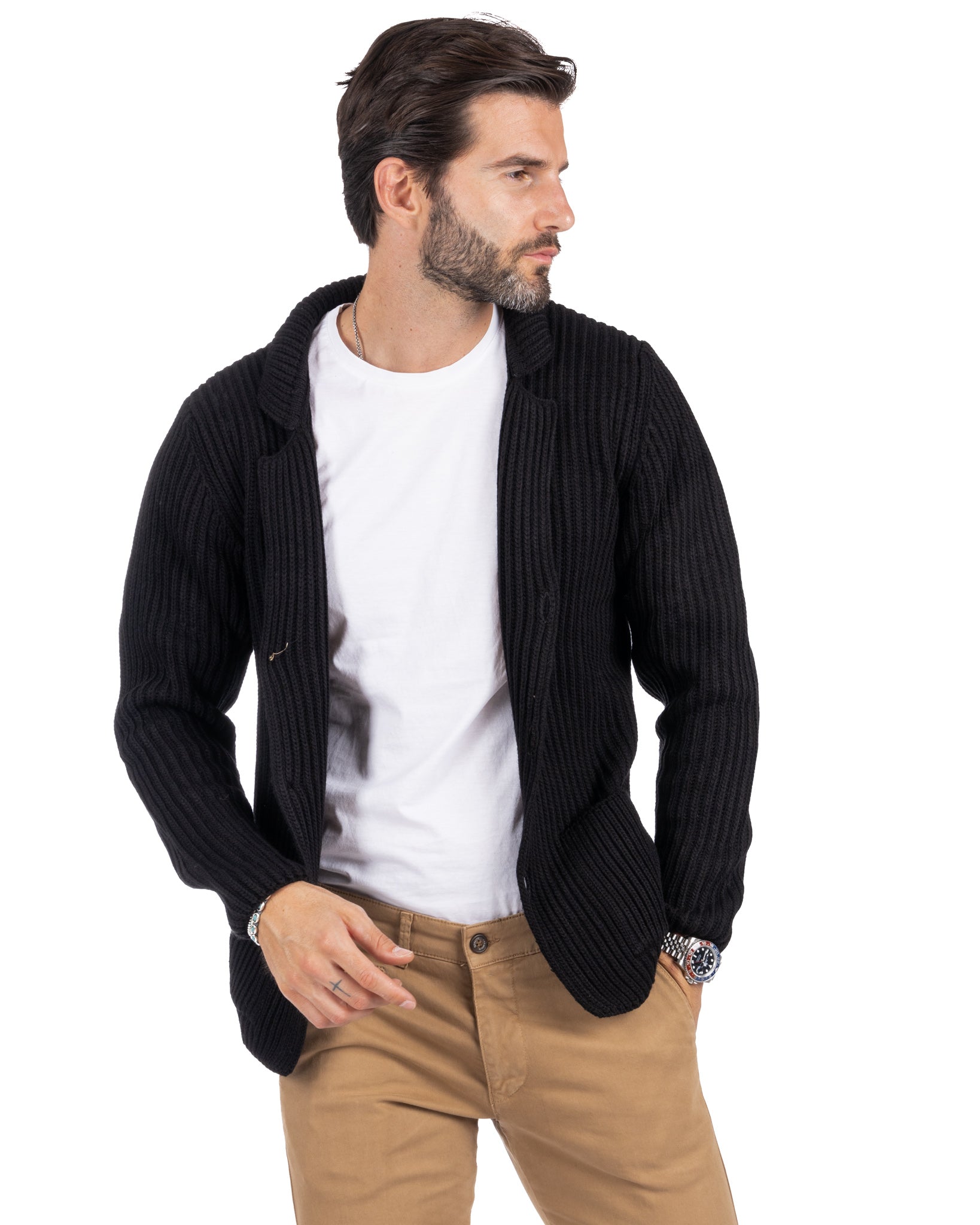 Richard - cardigan in maglia a coste nero