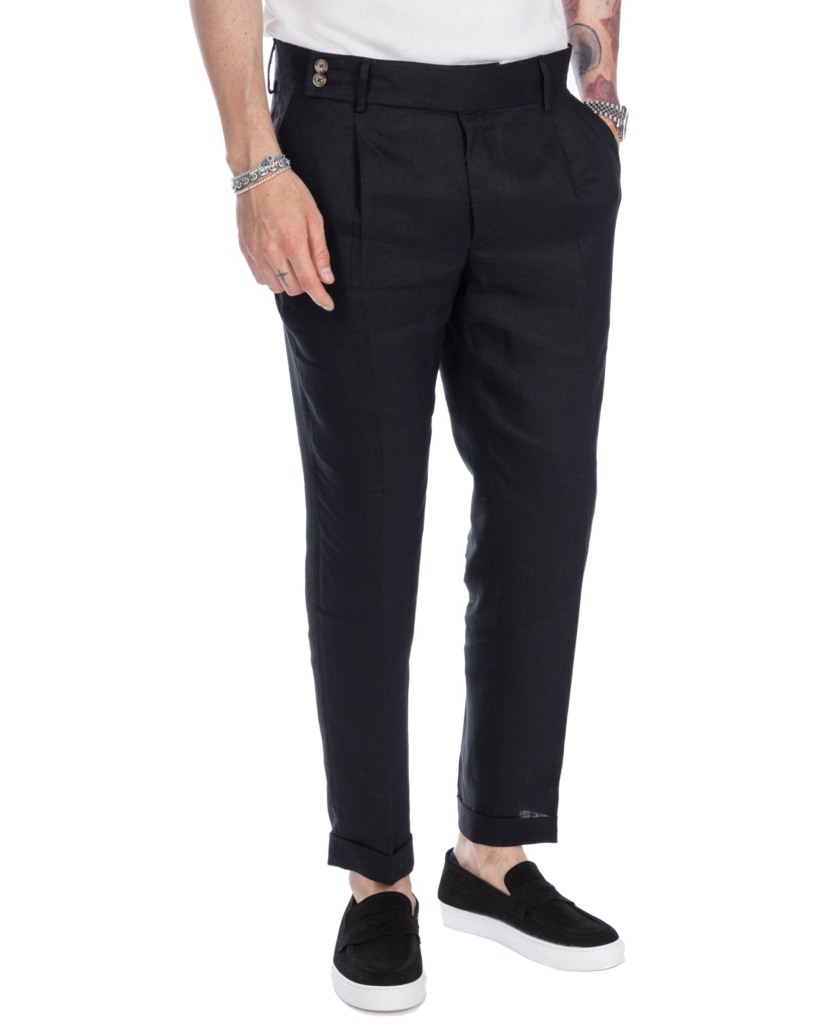 Sorso - pantalon taille haute noir en pur lin