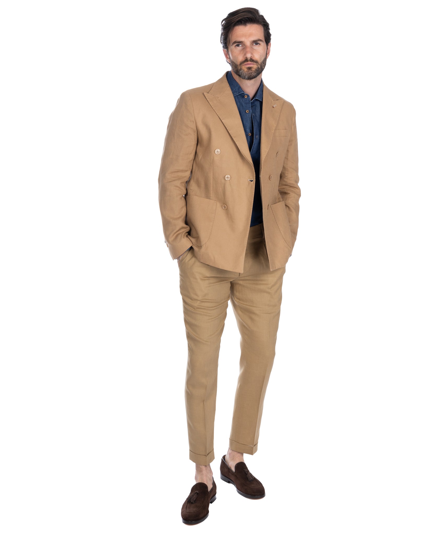 Baunei e Sorso - beige linen double-breasted suit