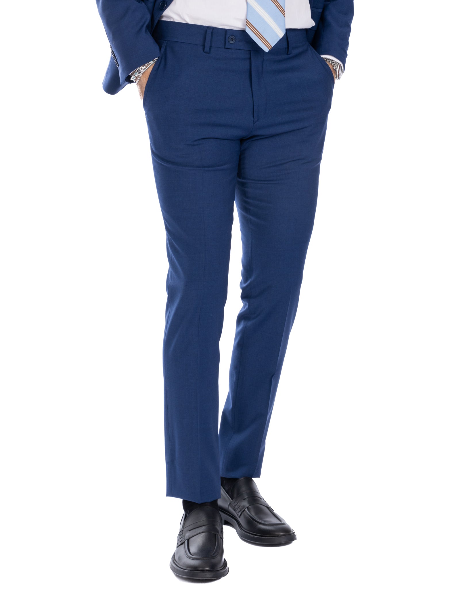 Manhattan - blue high-waisted wool trousers