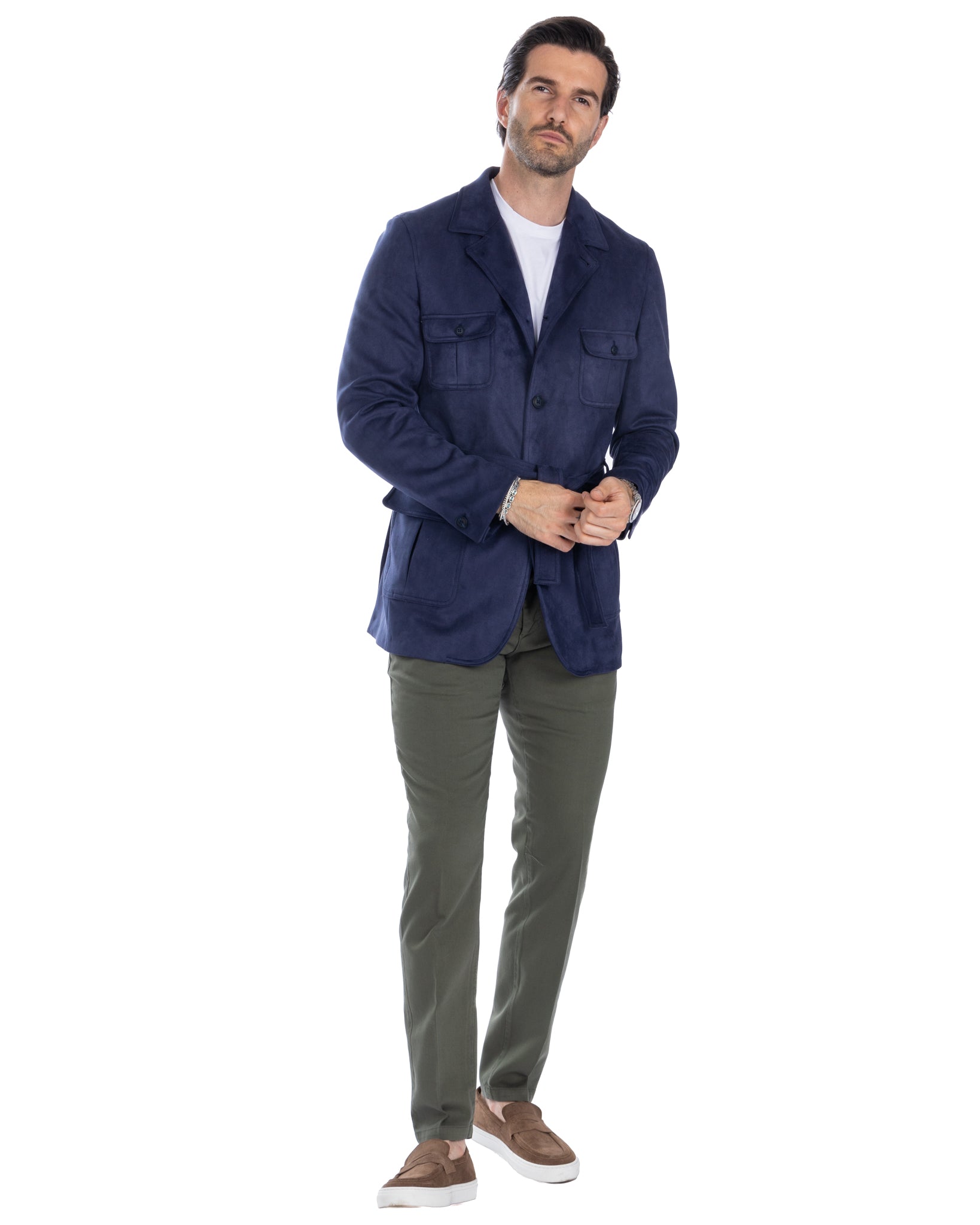 Levante - safari jacket in blue eco-suede