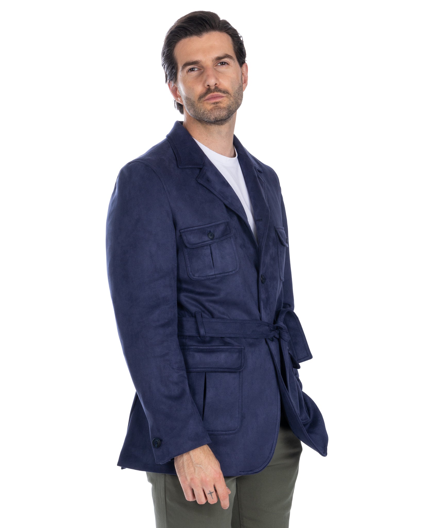 Levante - safari jacket in blue eco-suede
