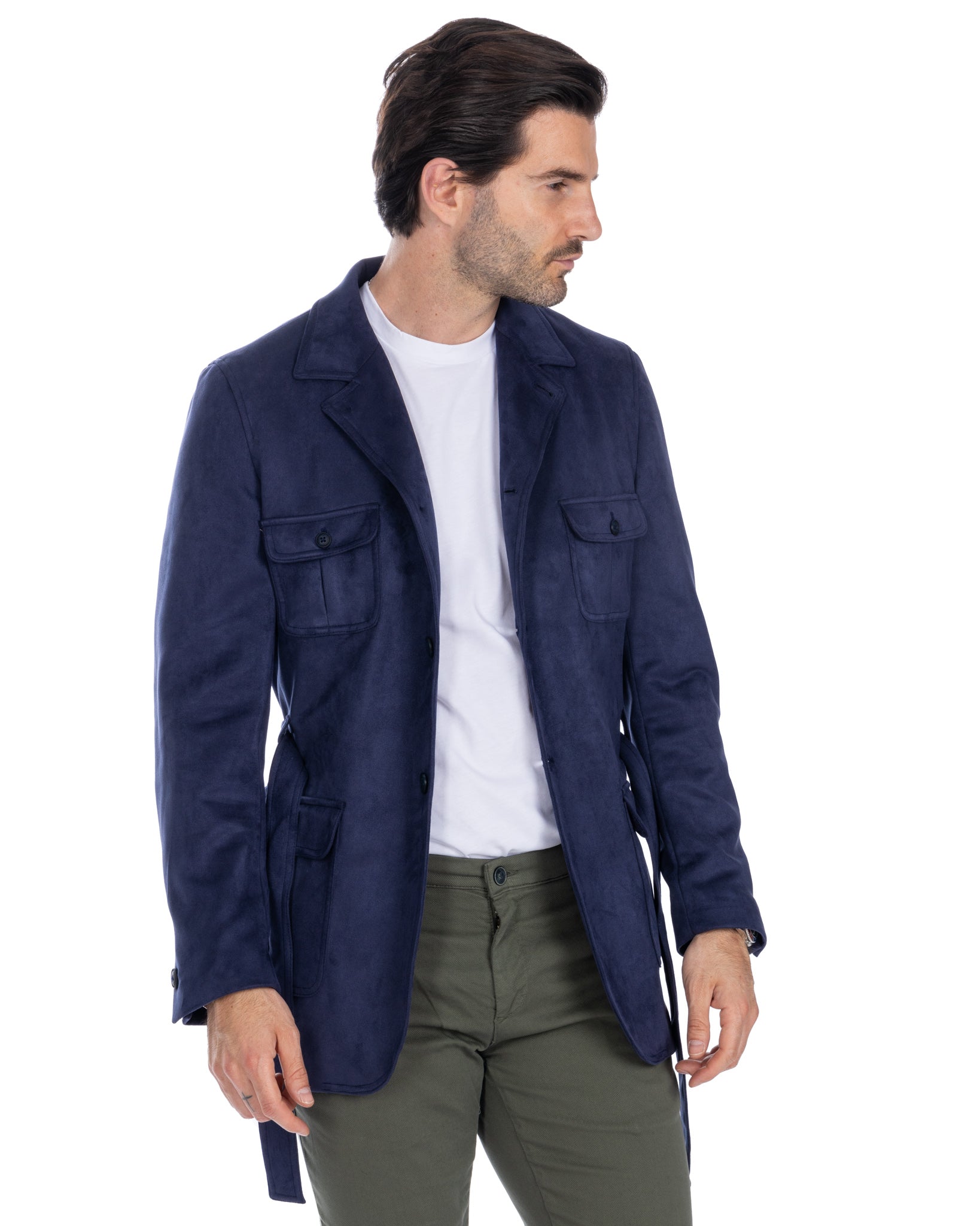 Levante - safari jacket in blue eco-suede