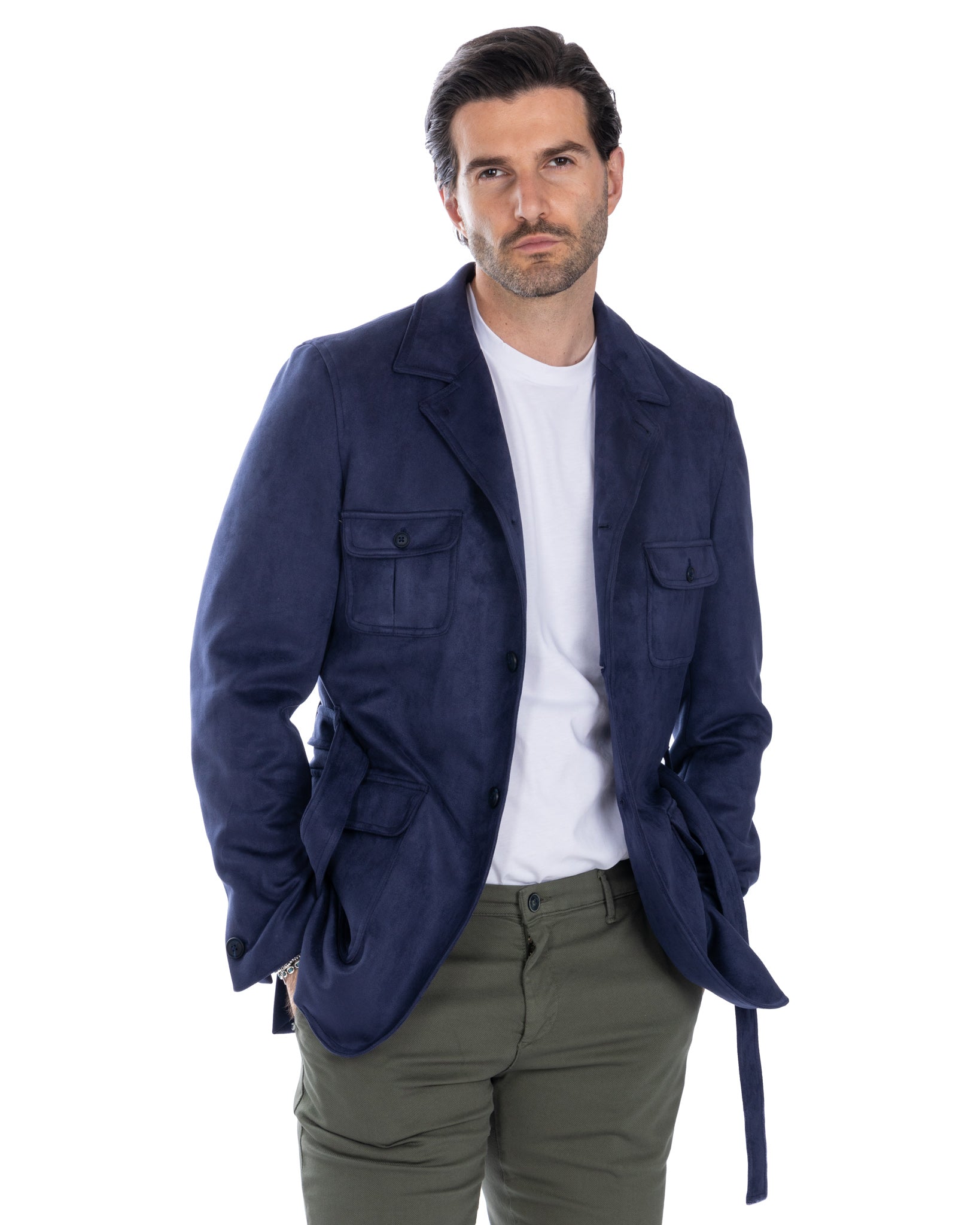 Levante - safari jacket in blue eco-suede