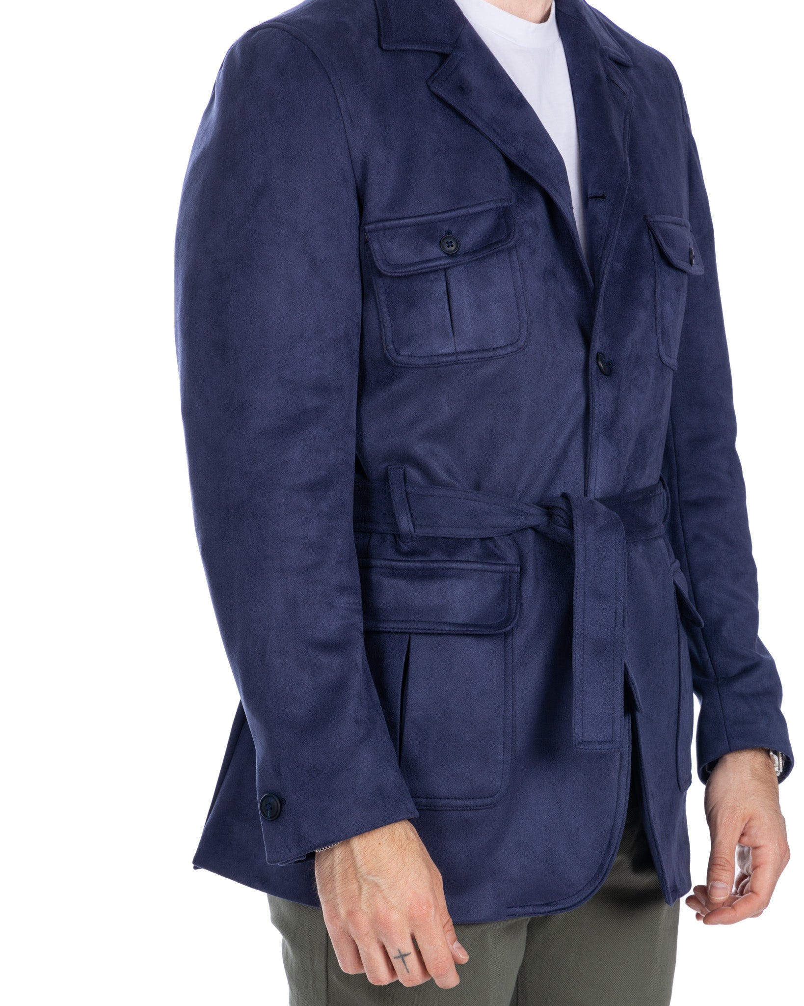 Levante - safari jacket in blue eco-suede