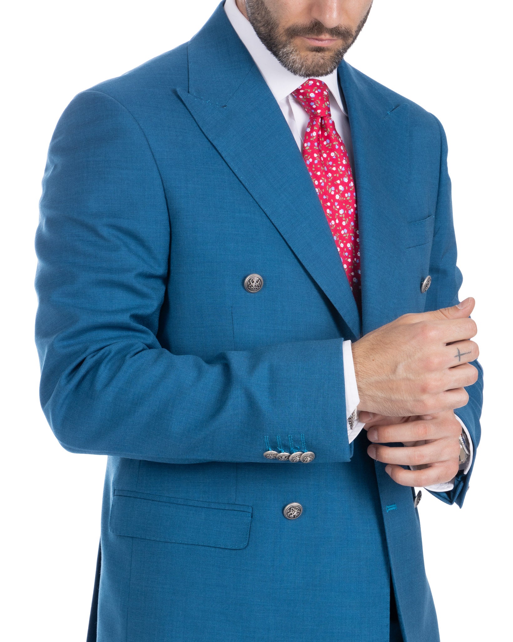 Thun - costume croisé bleu sarcelle mélangé