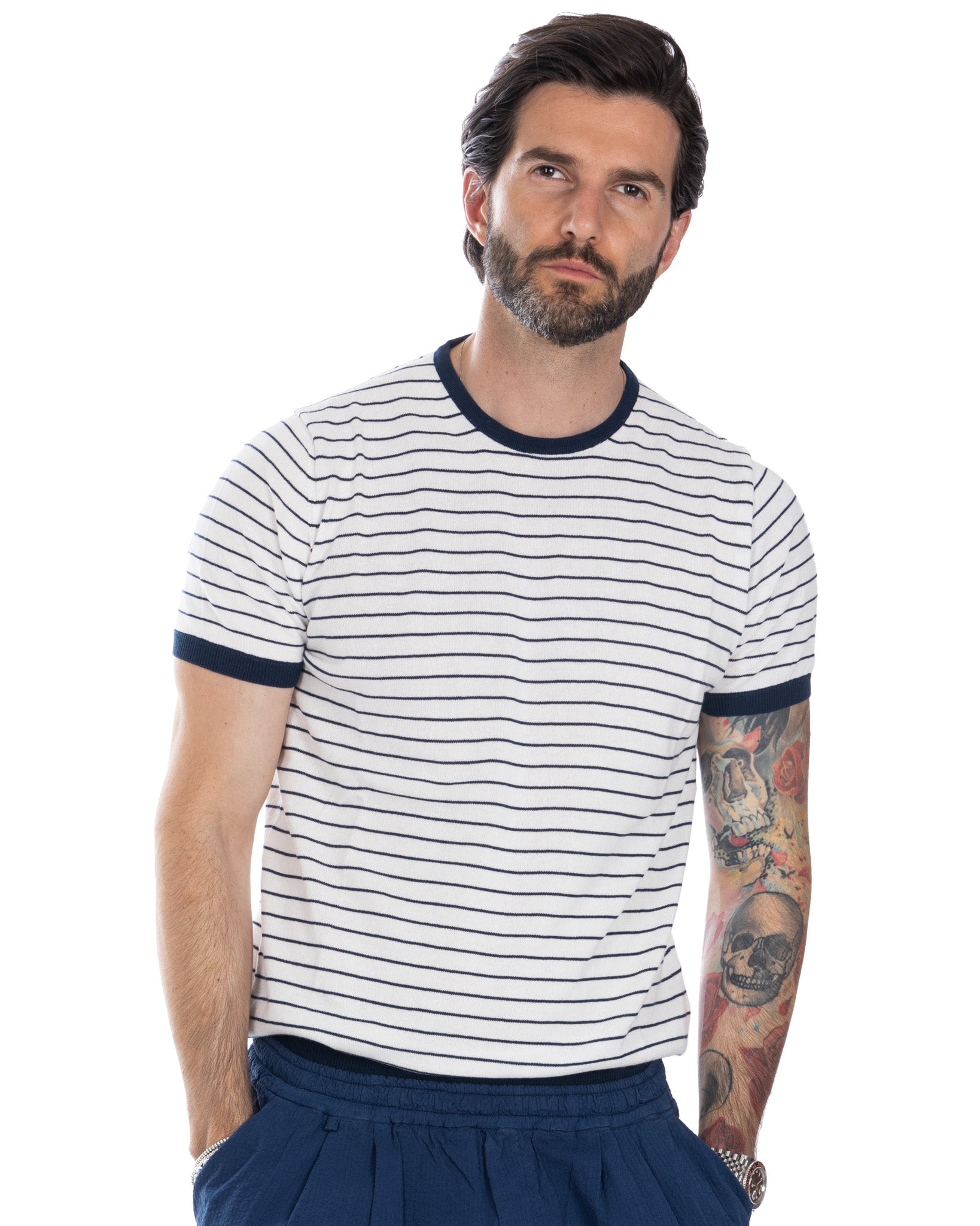 Corrado - t-shirt a maglia righe blu