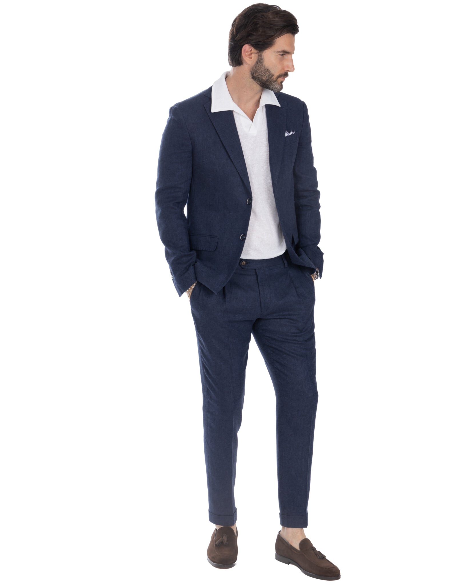 Treia - blue herringbone single-breasted jacket