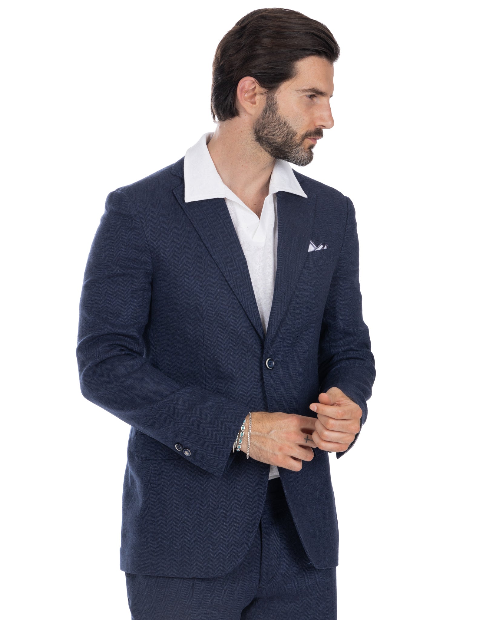 Treia - blue herringbone single-breasted jacket