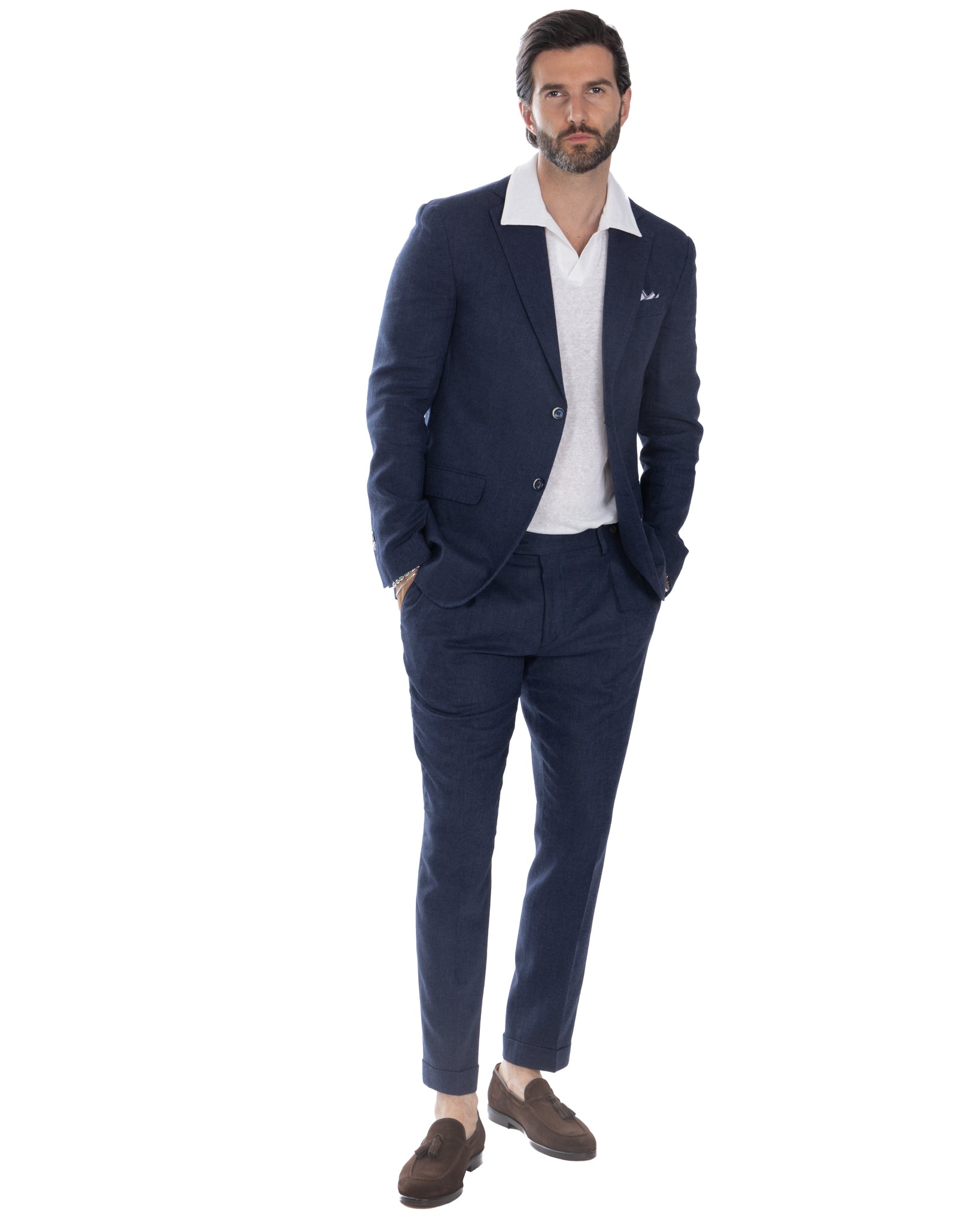 Treia e Moresco - single-breasted blue herringbone suit