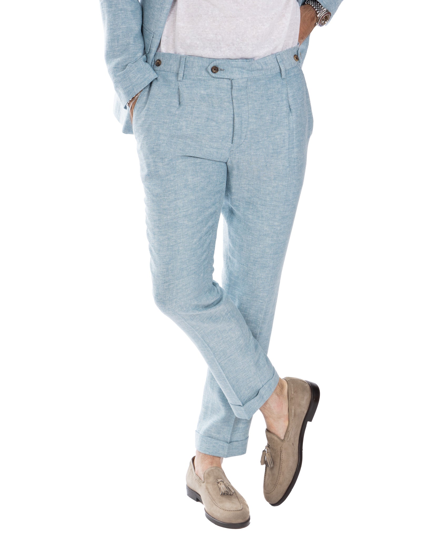 Moresco - pantalone azzurro spigato