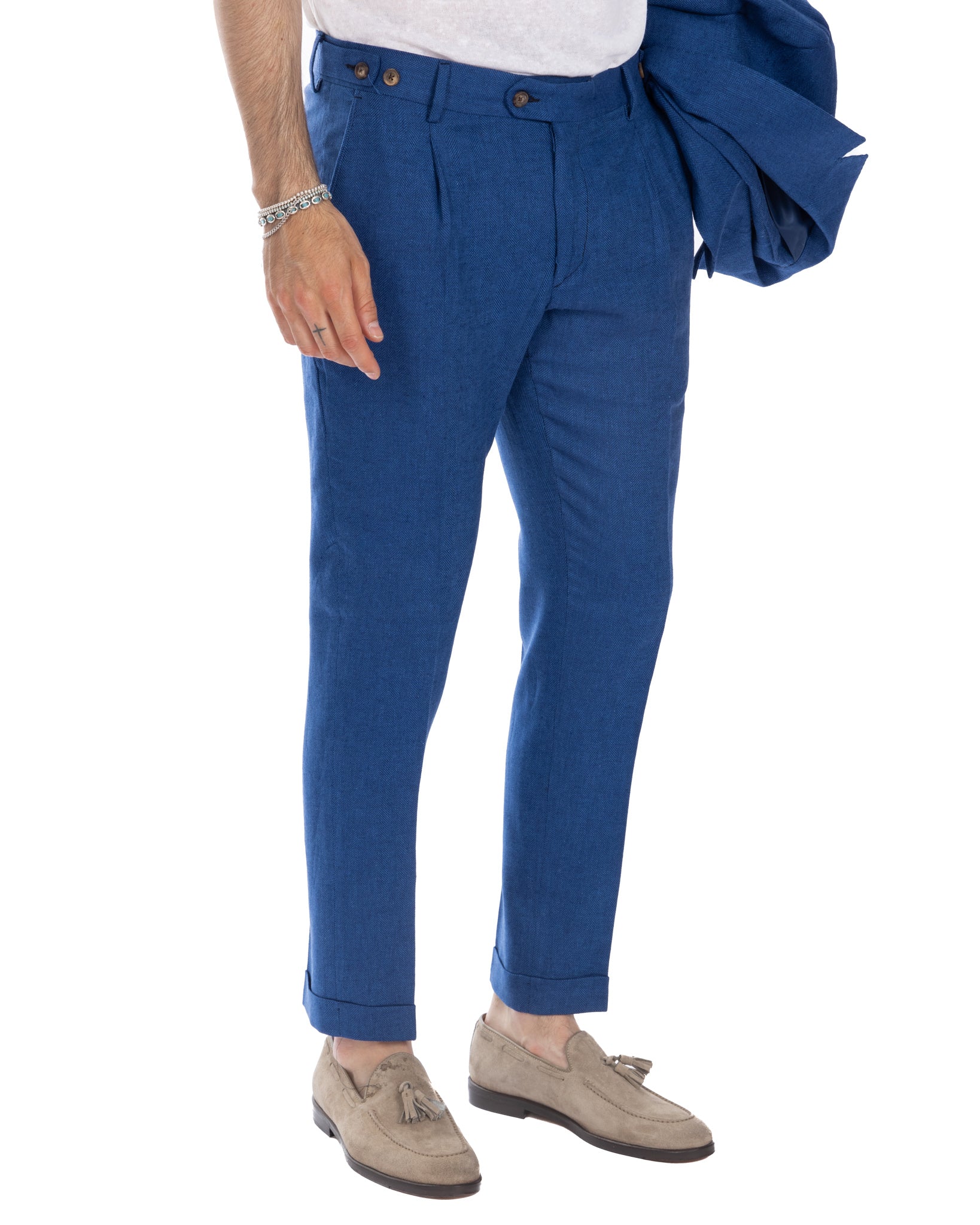 Moresco - pantalon à chevrons bleu