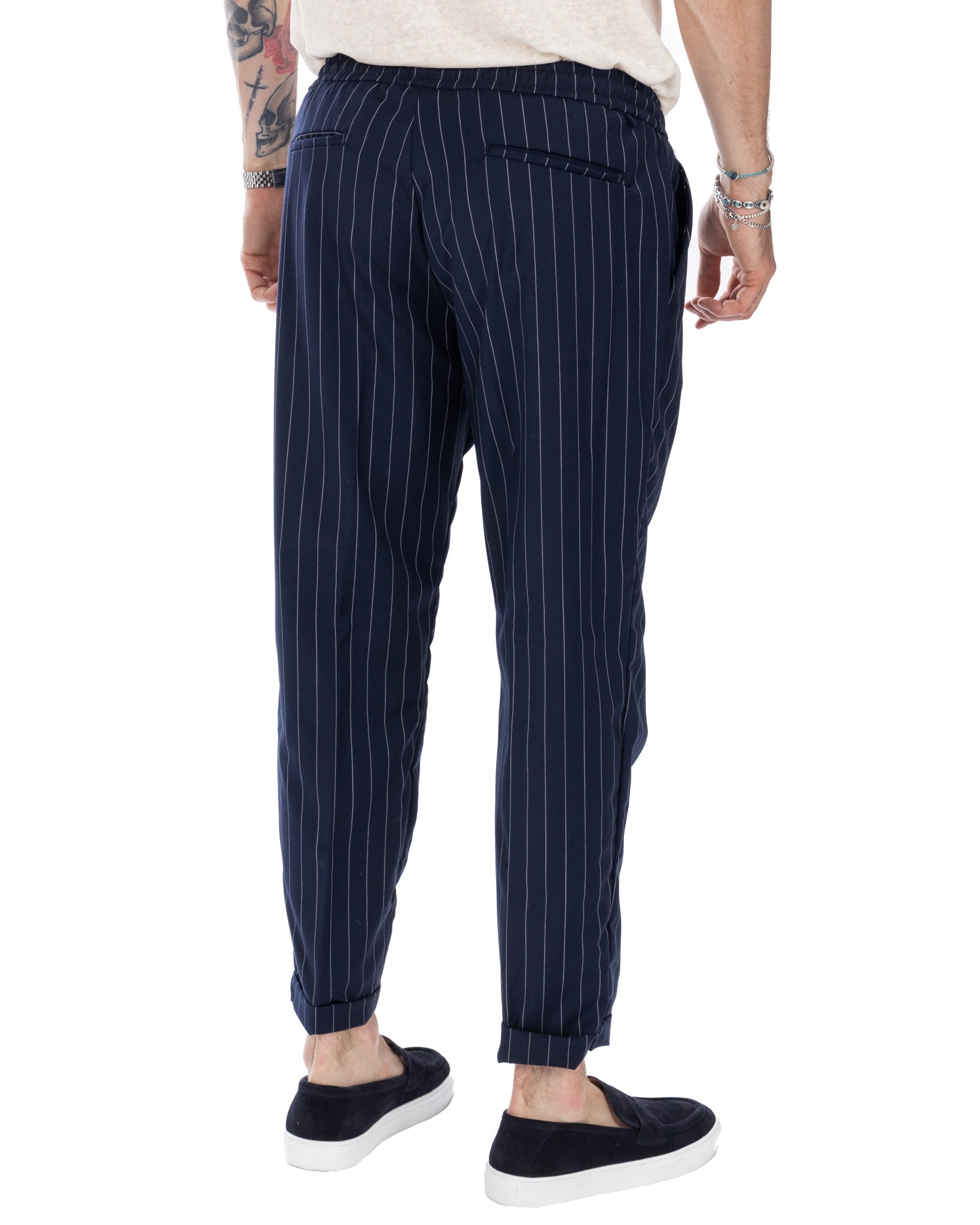 Elijah - pantalaccio gessato blu in misto lana