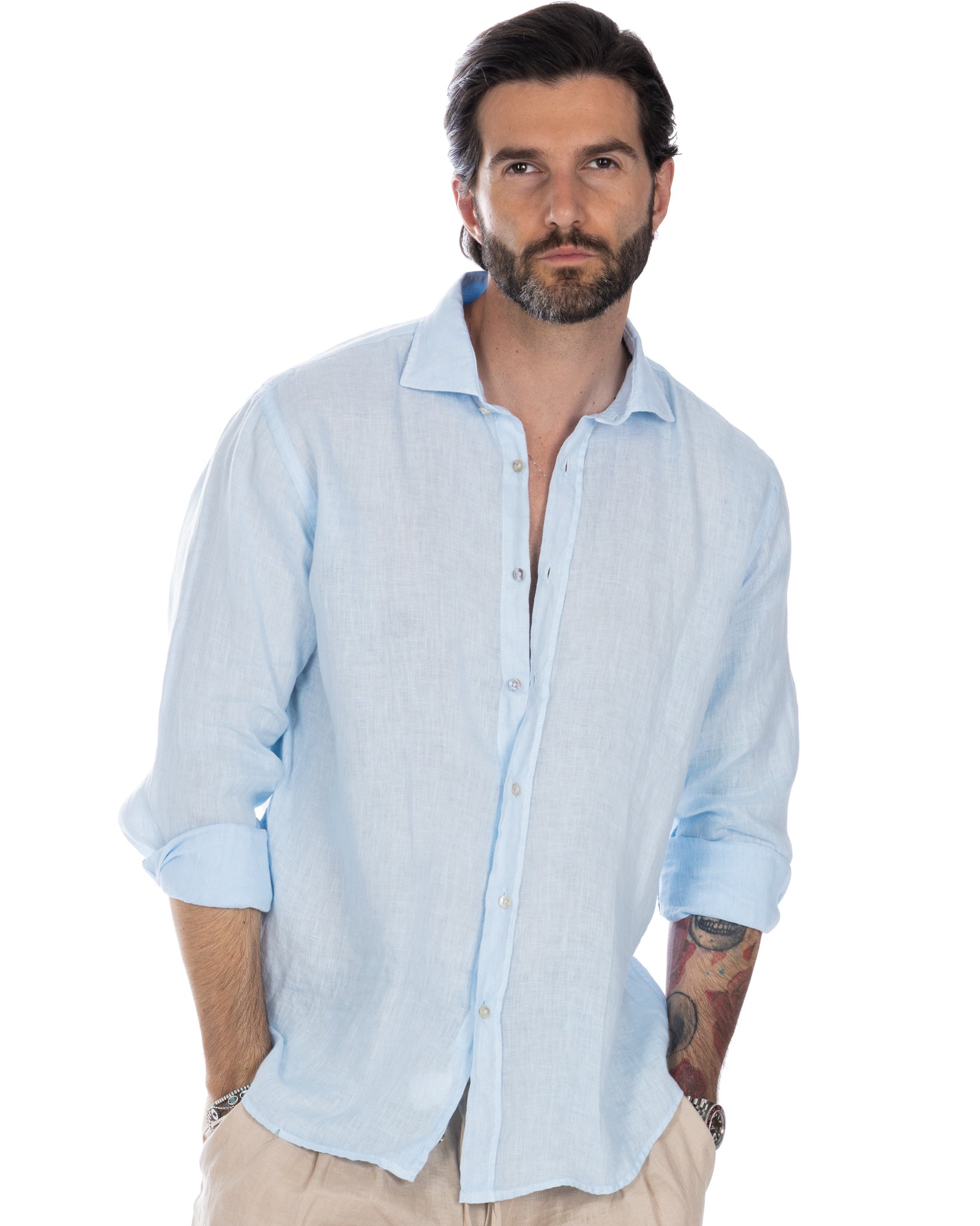 Montecarlo - sky pure linen shirt