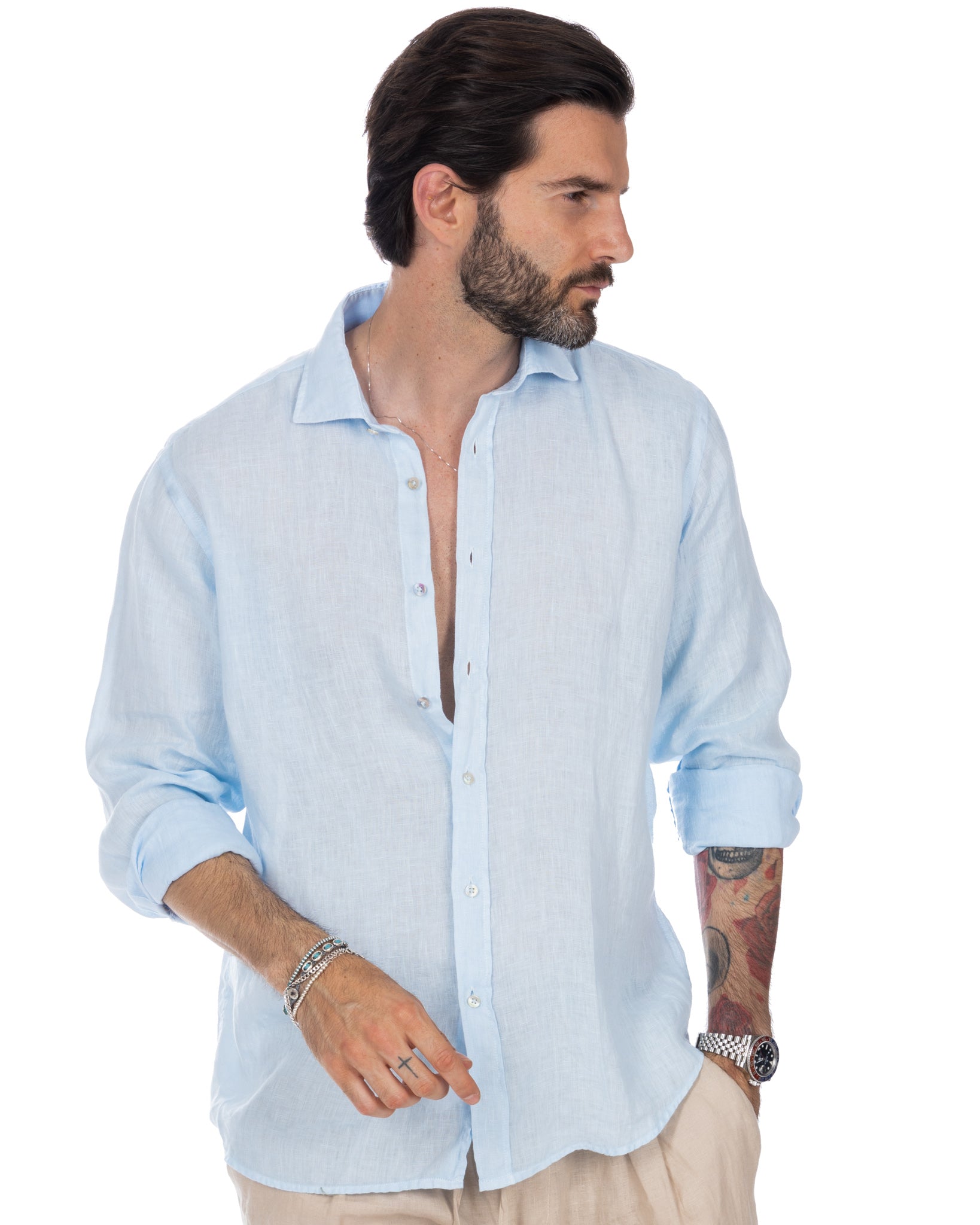 Montecarlo - sky pure linen shirt