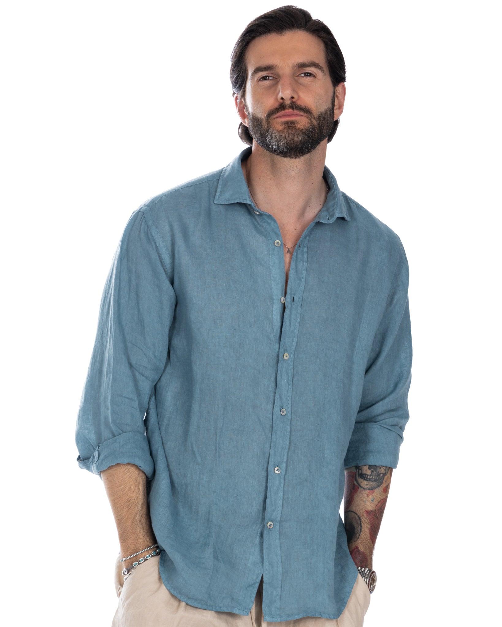 Montecarlo - pure teal linen shirt